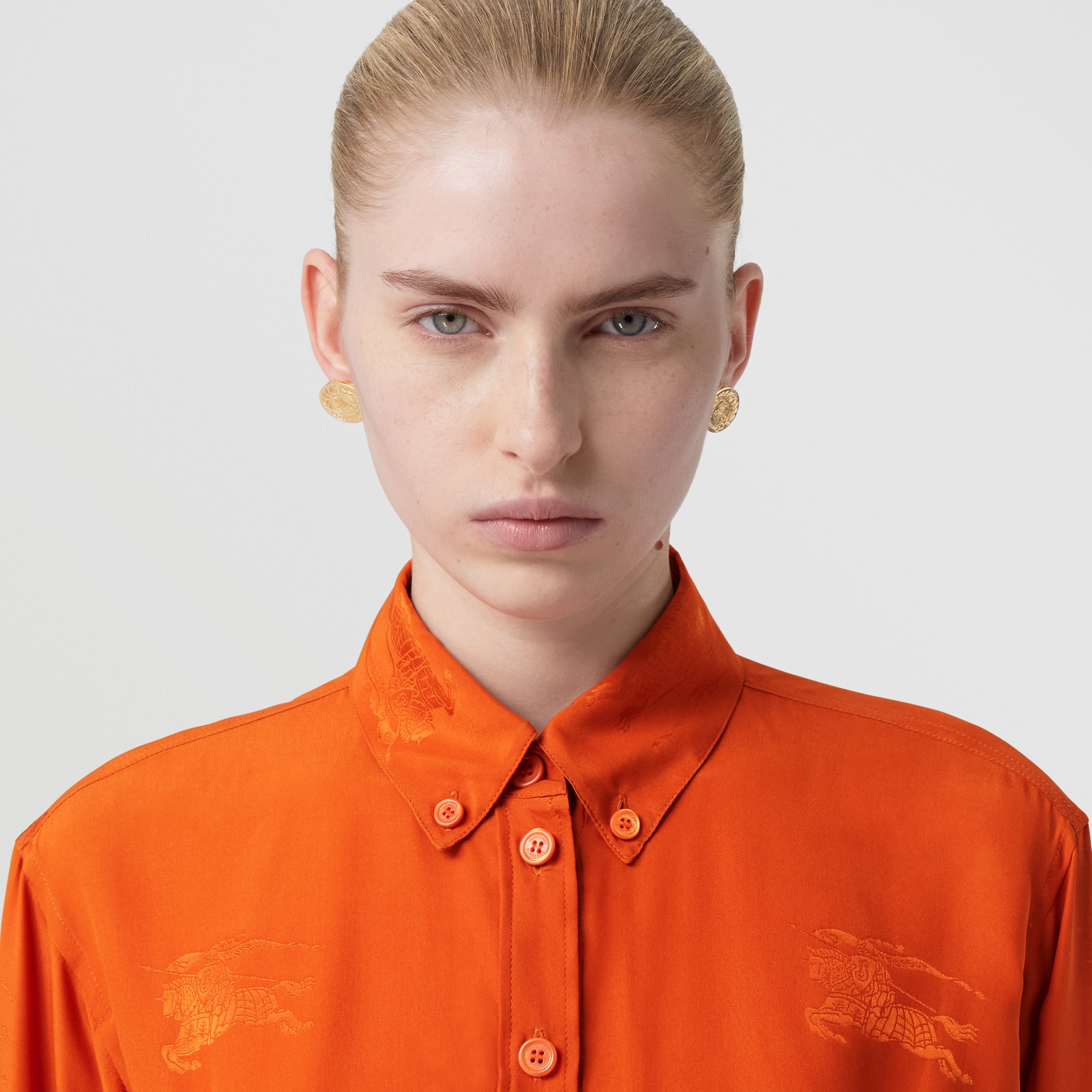EKD Silk Jacquard Oversized Shirt in Deep Ginger - Women | Burberry® Official - 2