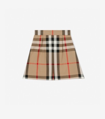 Exaggerated Check Pleated Cotton Skirt in Archive beige | Burberry ...