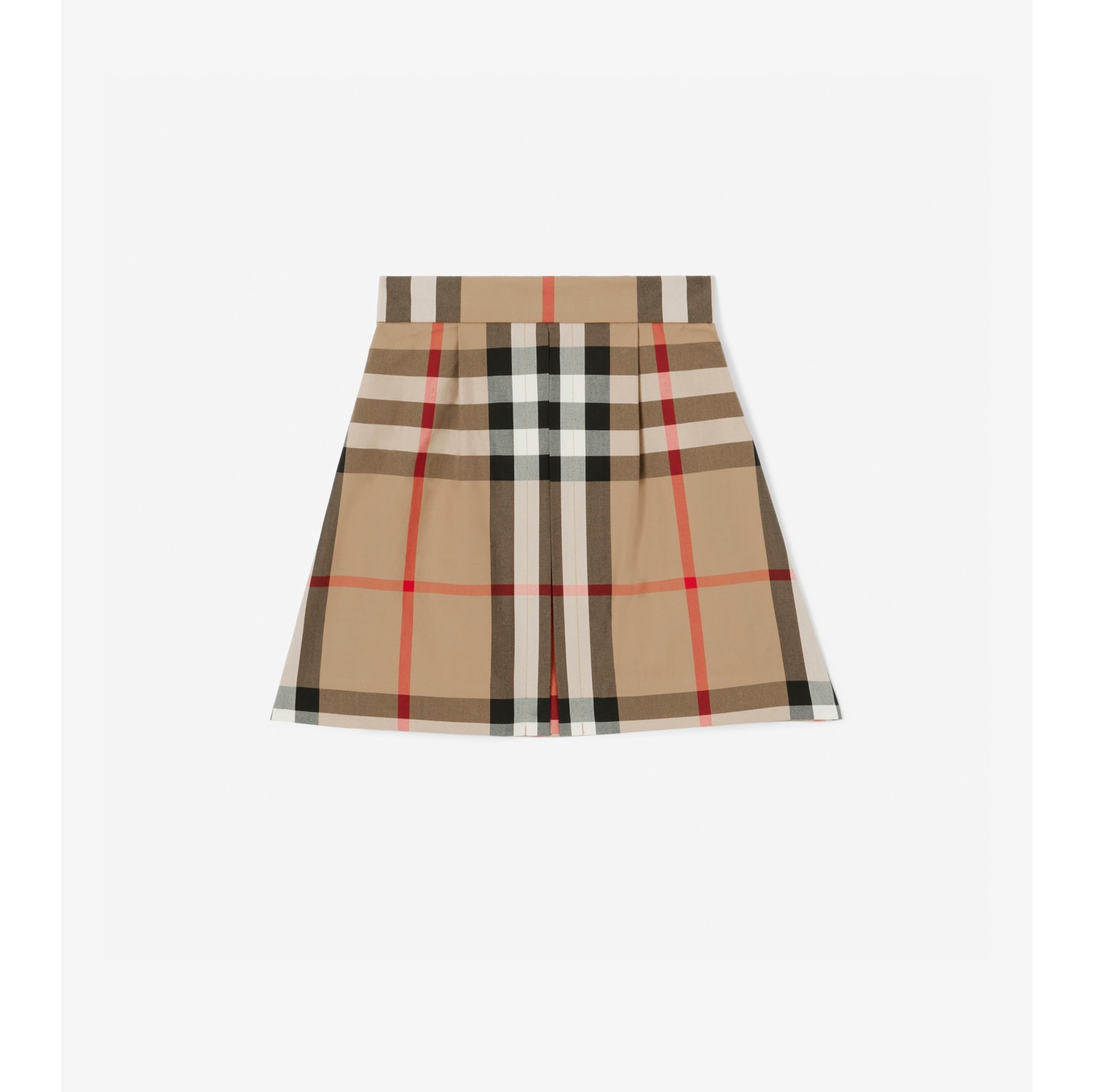 Exaggerated Check Pleated Cotton Skirt in Archive Beige | Burberry