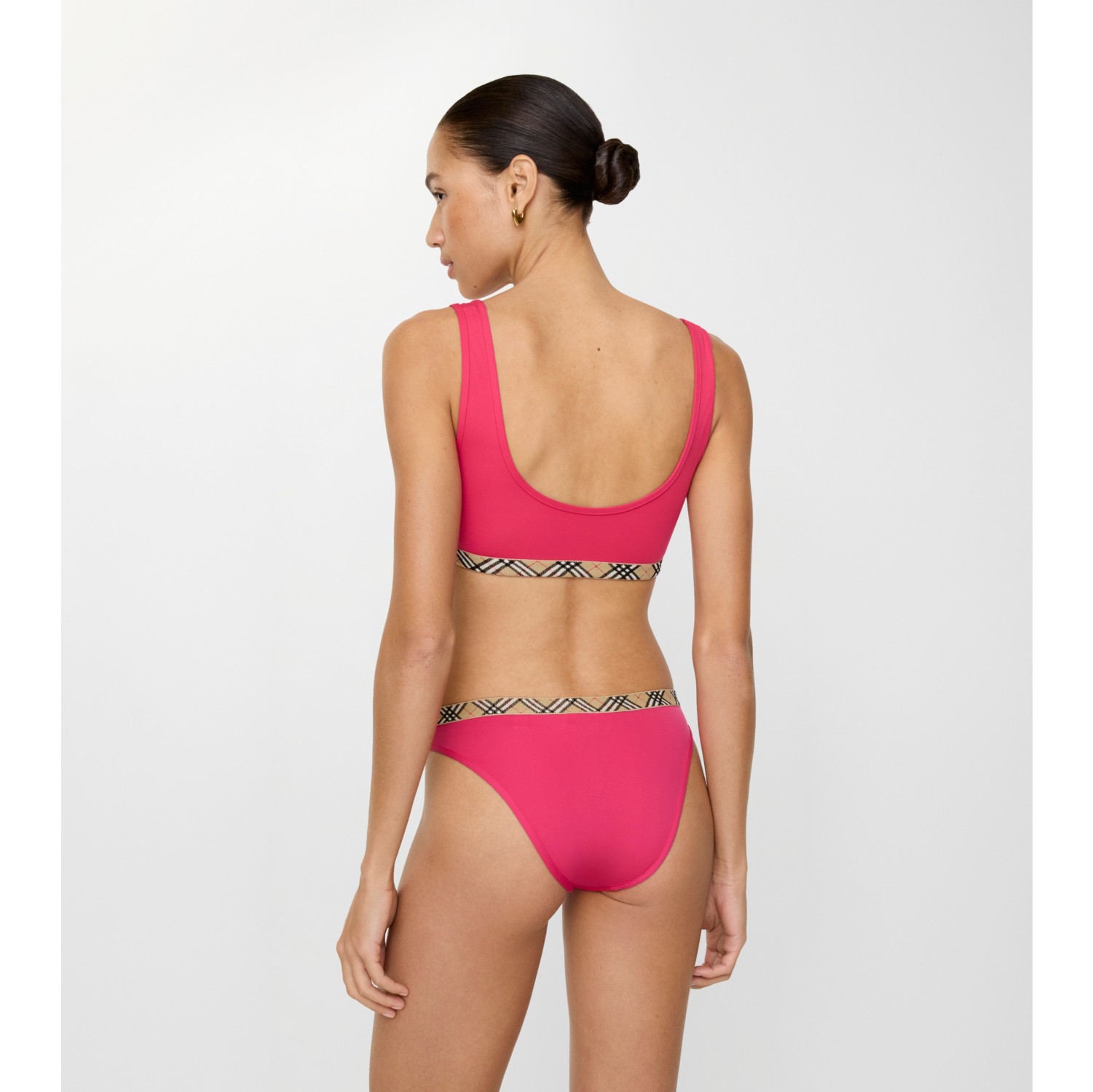 Check Trim Bikini Top in Jam red - Women, Nylon | Burberry® Official