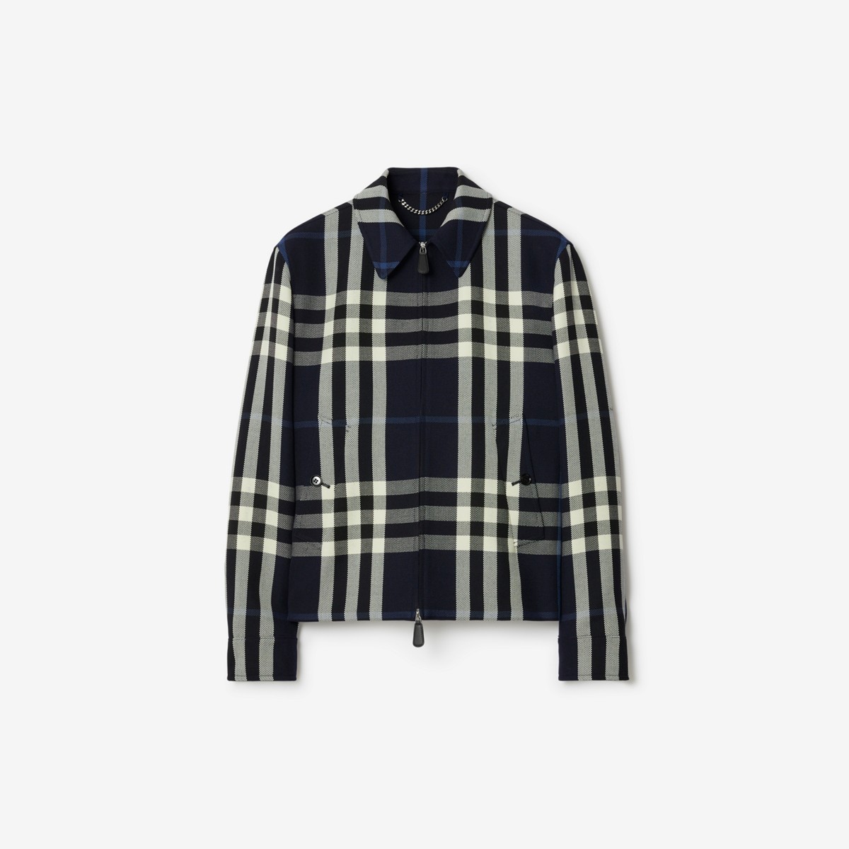 Burberry Check Wool Cotton Jacket In White/dark Charcoal Blue