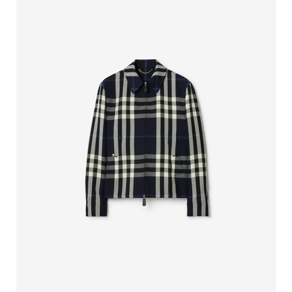 Burberry Check Wool Cotton Jacket In White/dark Charcoal Blue