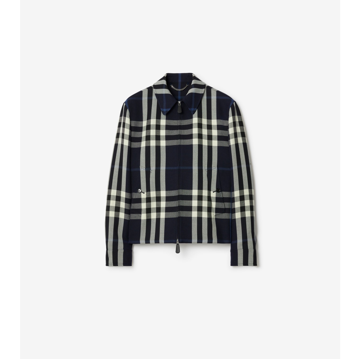 Check Wool Cotton Jacket in White/dark charcoal blue - Burberry