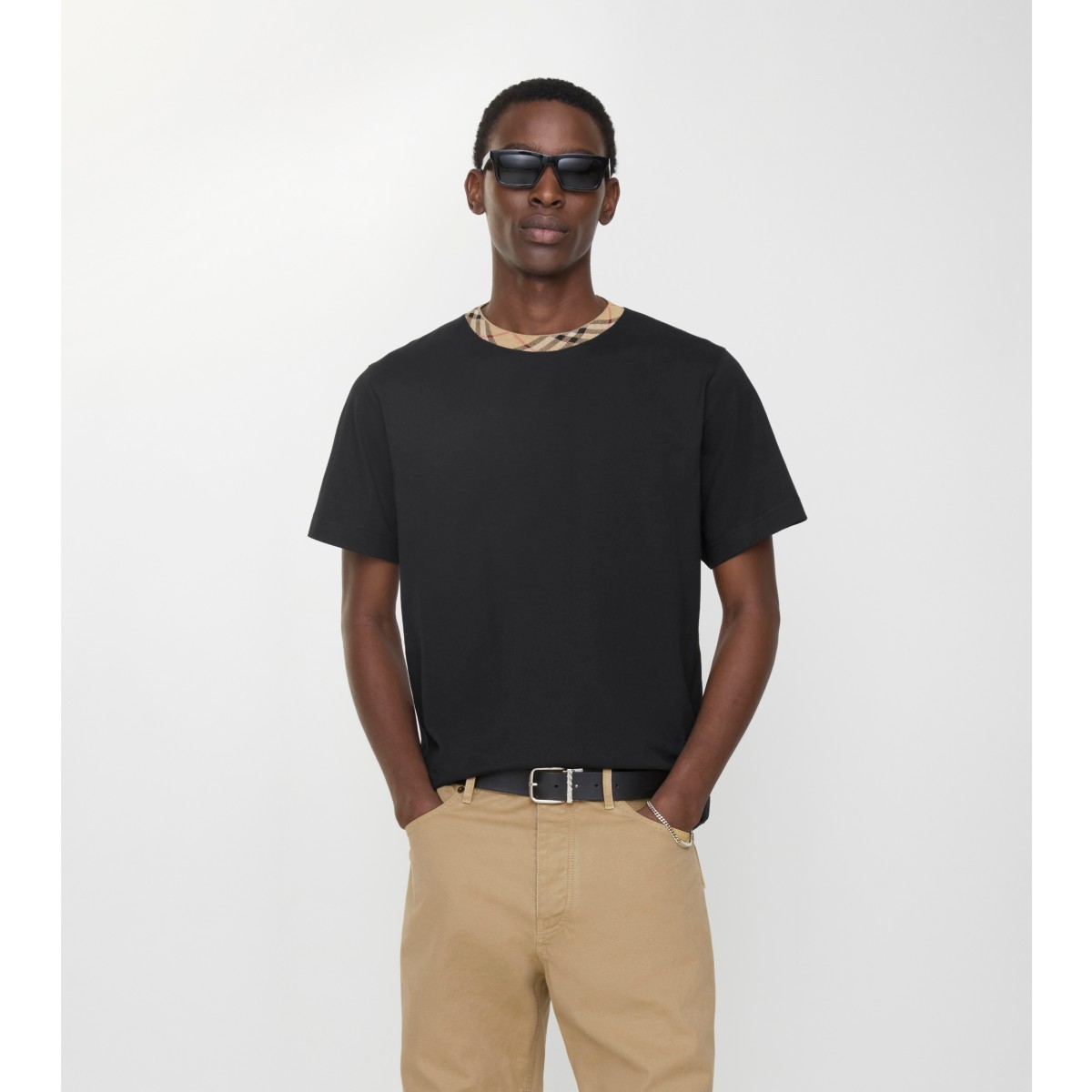  Check Trim Cotton T-shirt