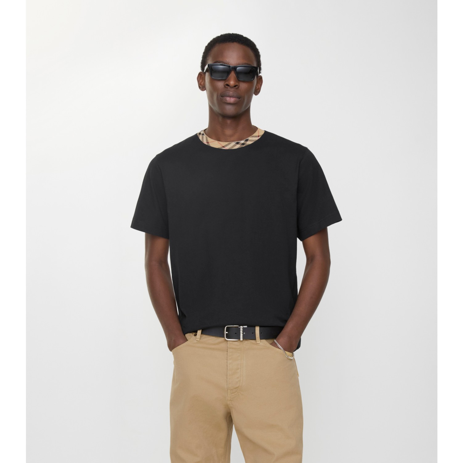 Check Trim Cotton T-shirt
