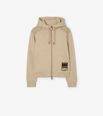 Landscape Label Cotton Zip Hoodie in Dune beige melange - Women