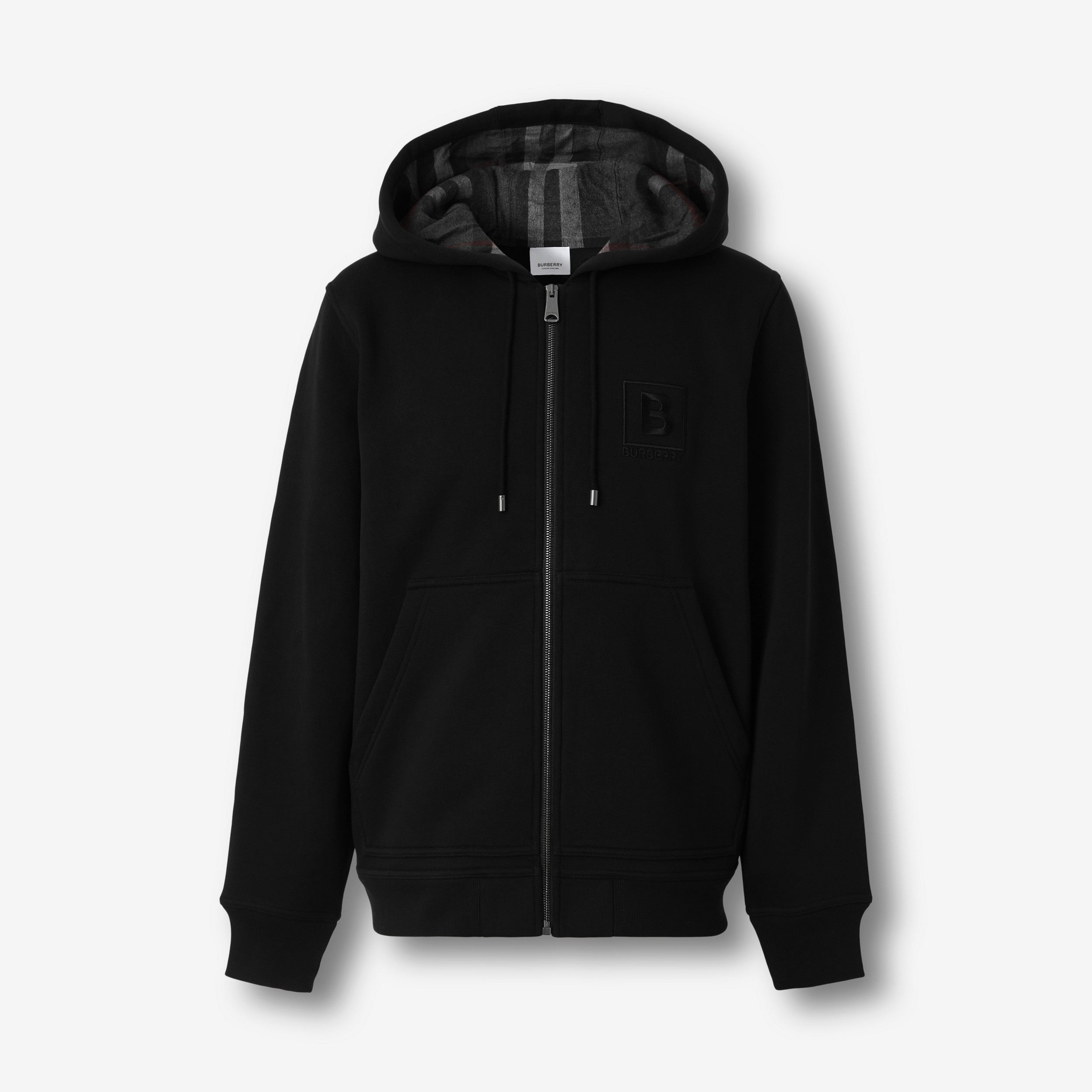 Letter Graphic Cotton Blend Zip Hoodie in Black - Men | Burberry® Official - 1