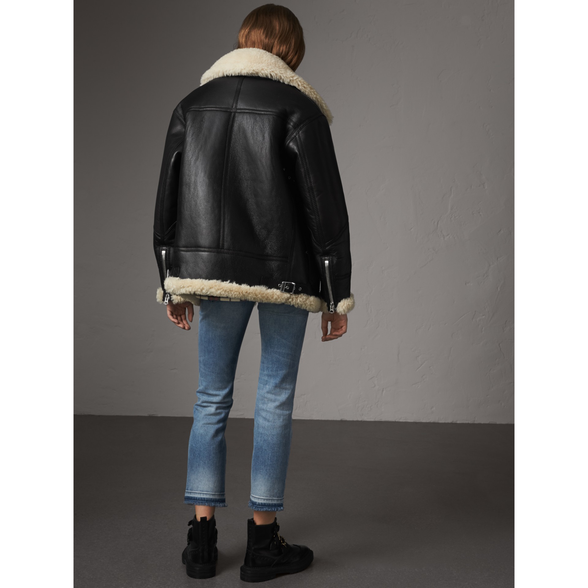 Shearling Aviator Jacket in Black Women Burberry United States