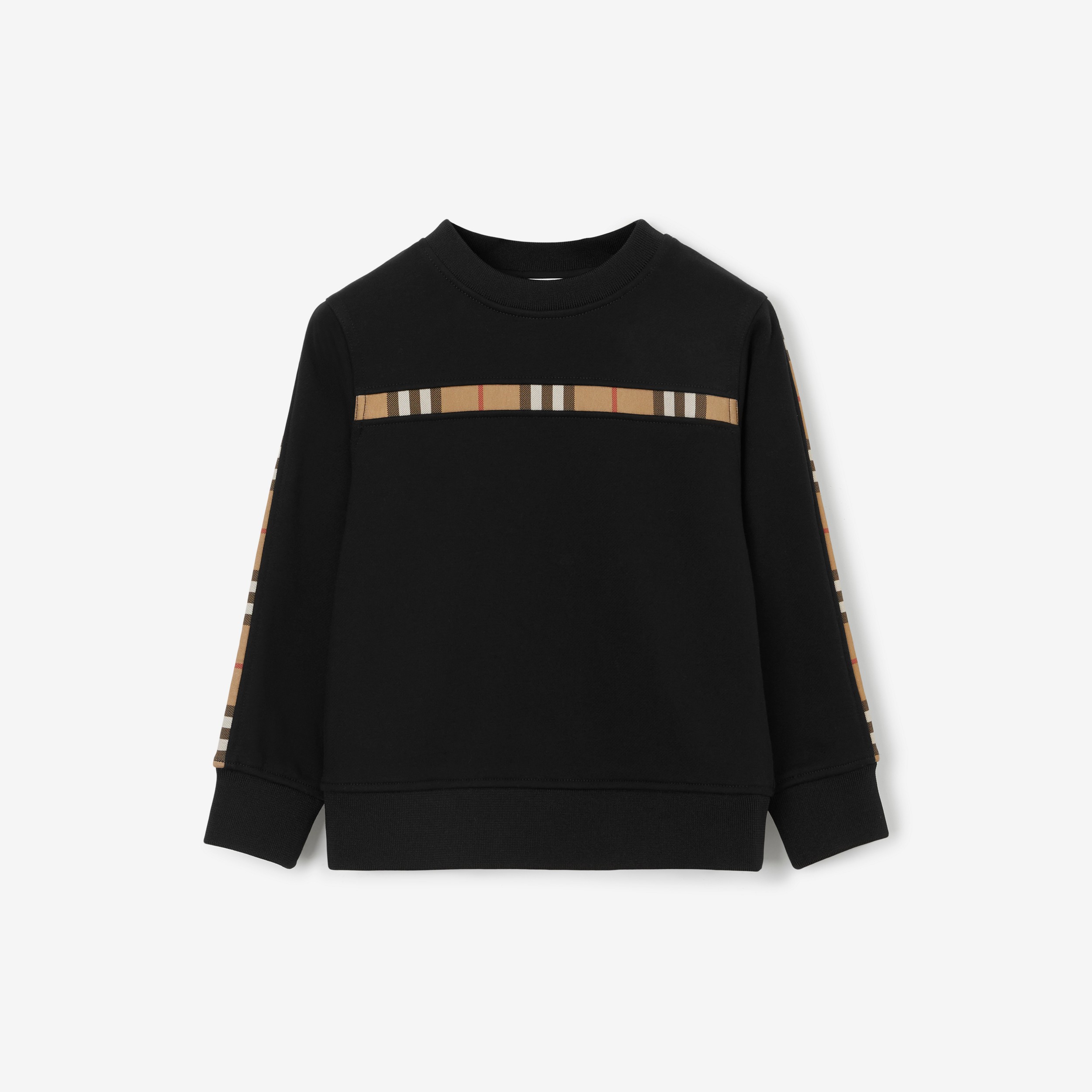 Check Panel Cotton Sweatshirt in Black | Burberry® Official - 1