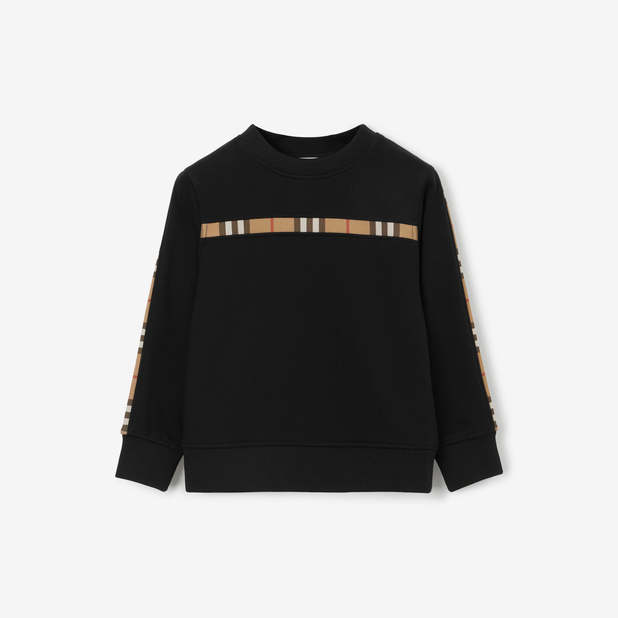 Check Panel Cotton Sweatshirt in Black | Burberry® Official