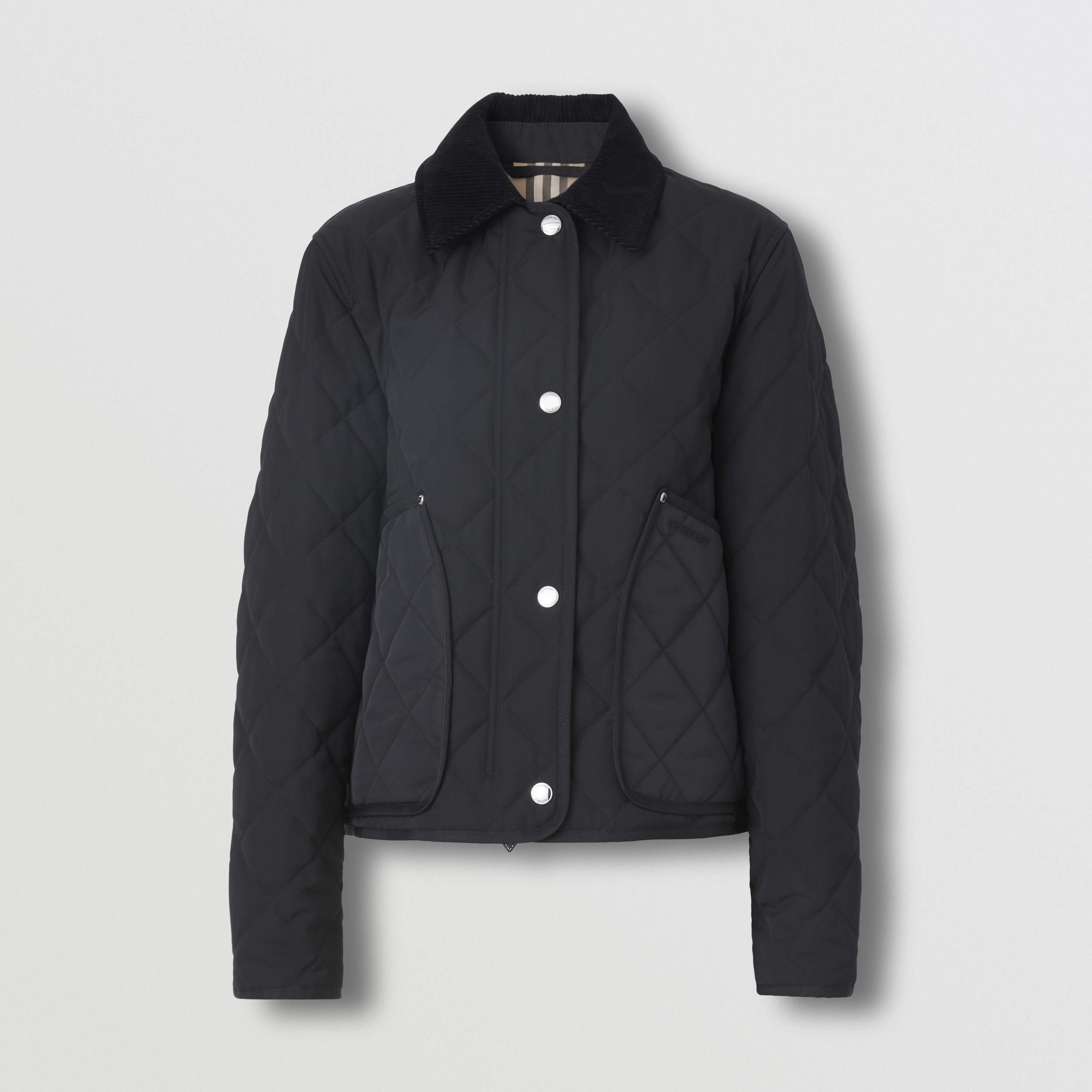 Corduroy Collar Diamond Quilted Cropped Barn Jacket in Black - Women | Burberry® Official - 4