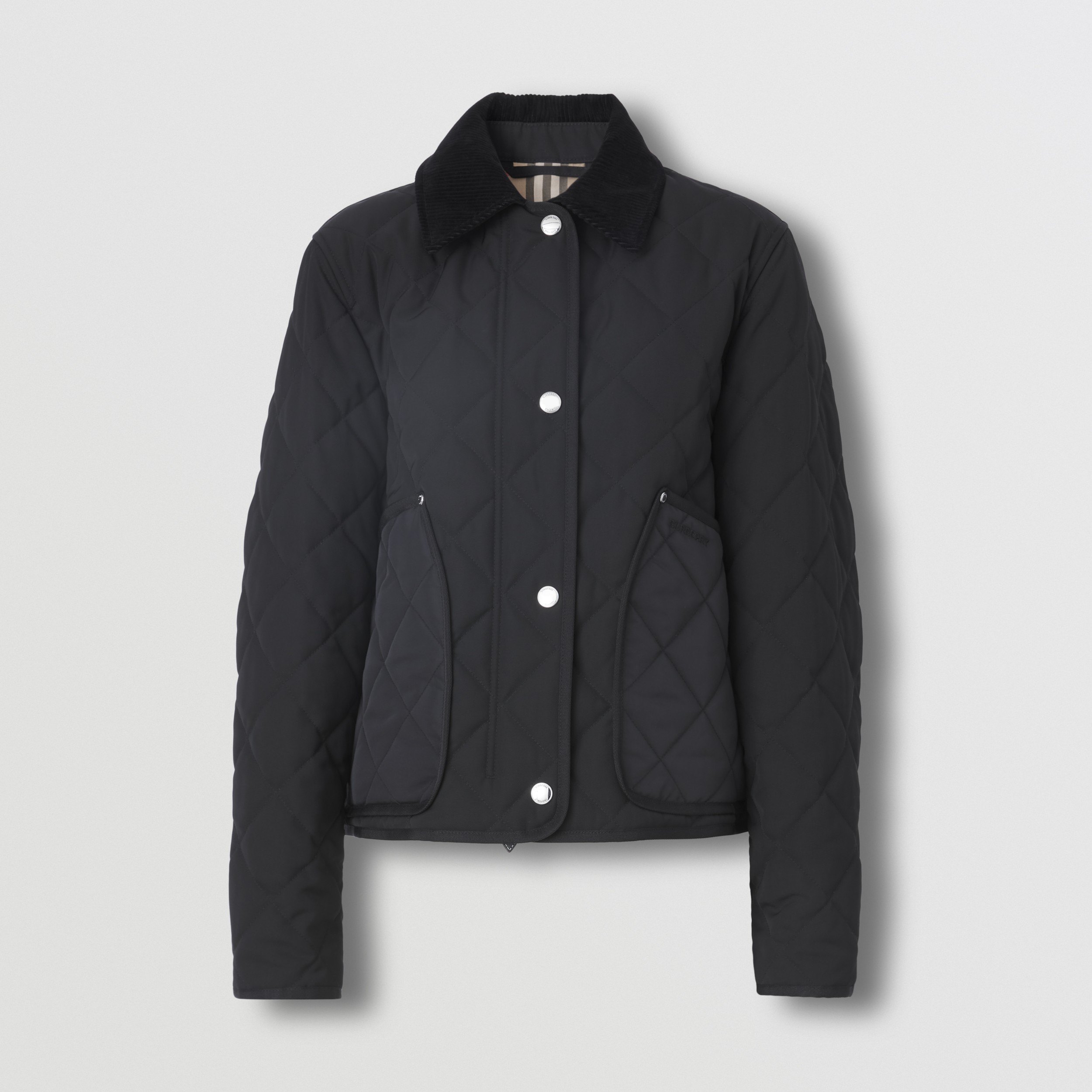 Corduroy Collar Diamond Quilted Cropped Barn Jacket in Black - Women ...