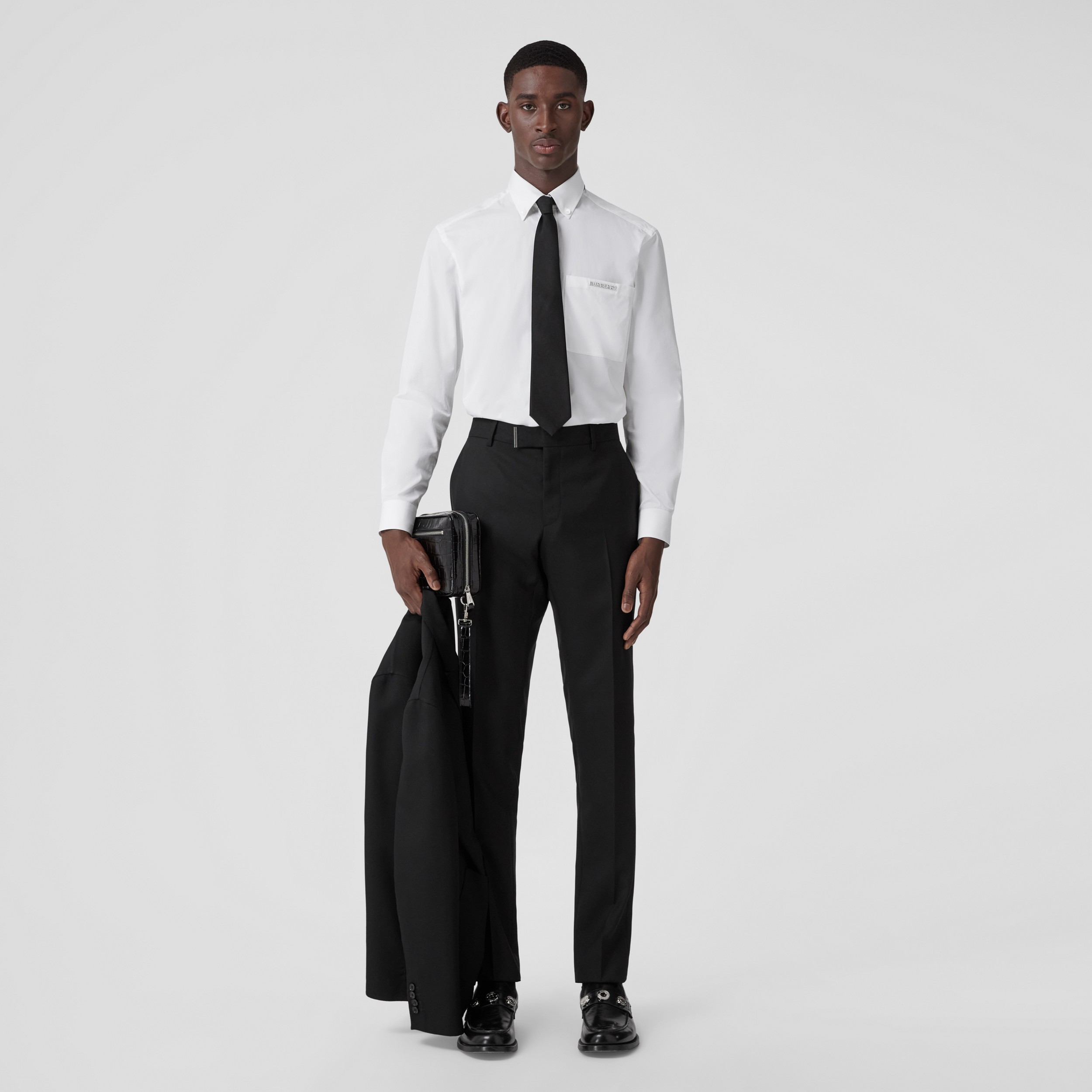 Camicia dalla vestibilità slim in cotone con logo (Bianco Ottico) - Uomo | Sito ufficiale Burberry® - 1