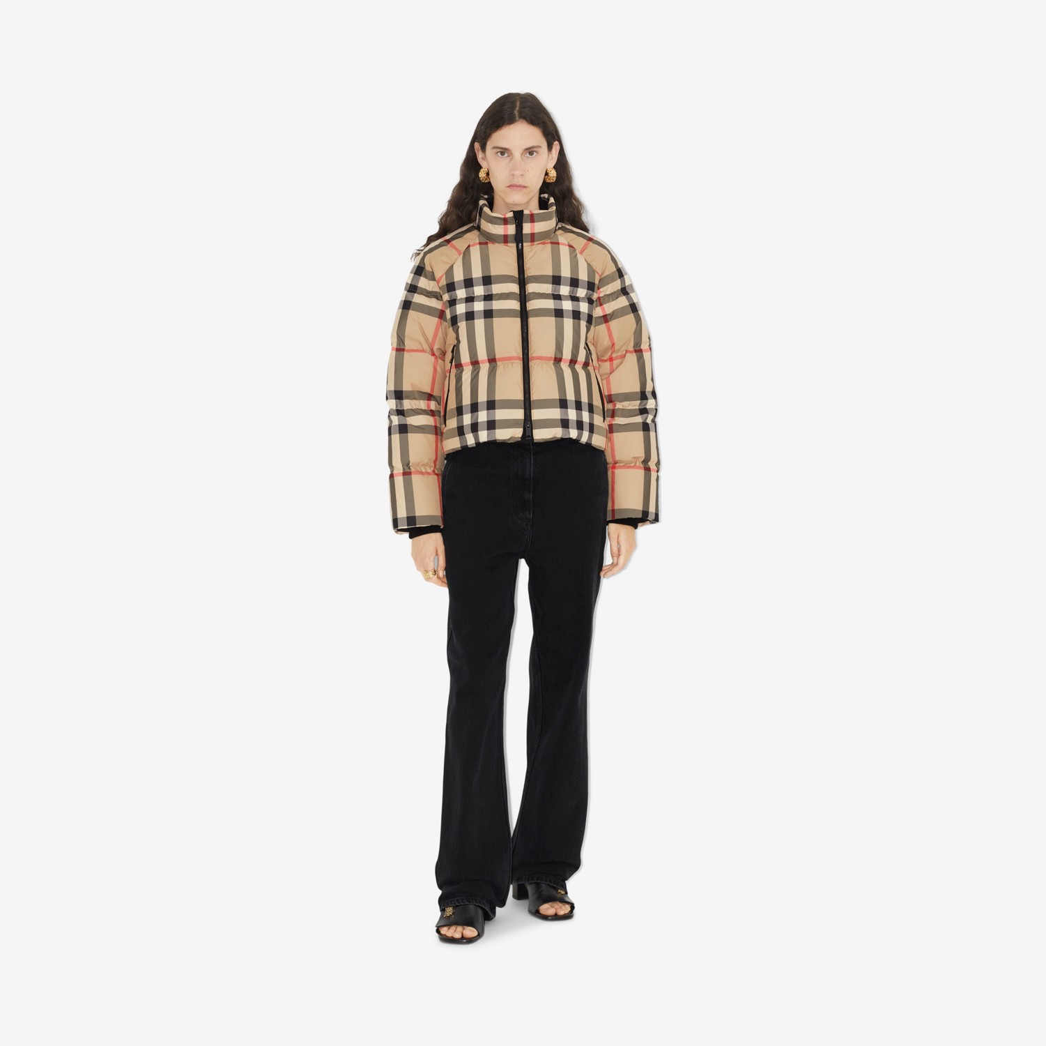 Cropped Check Puffer Jacket