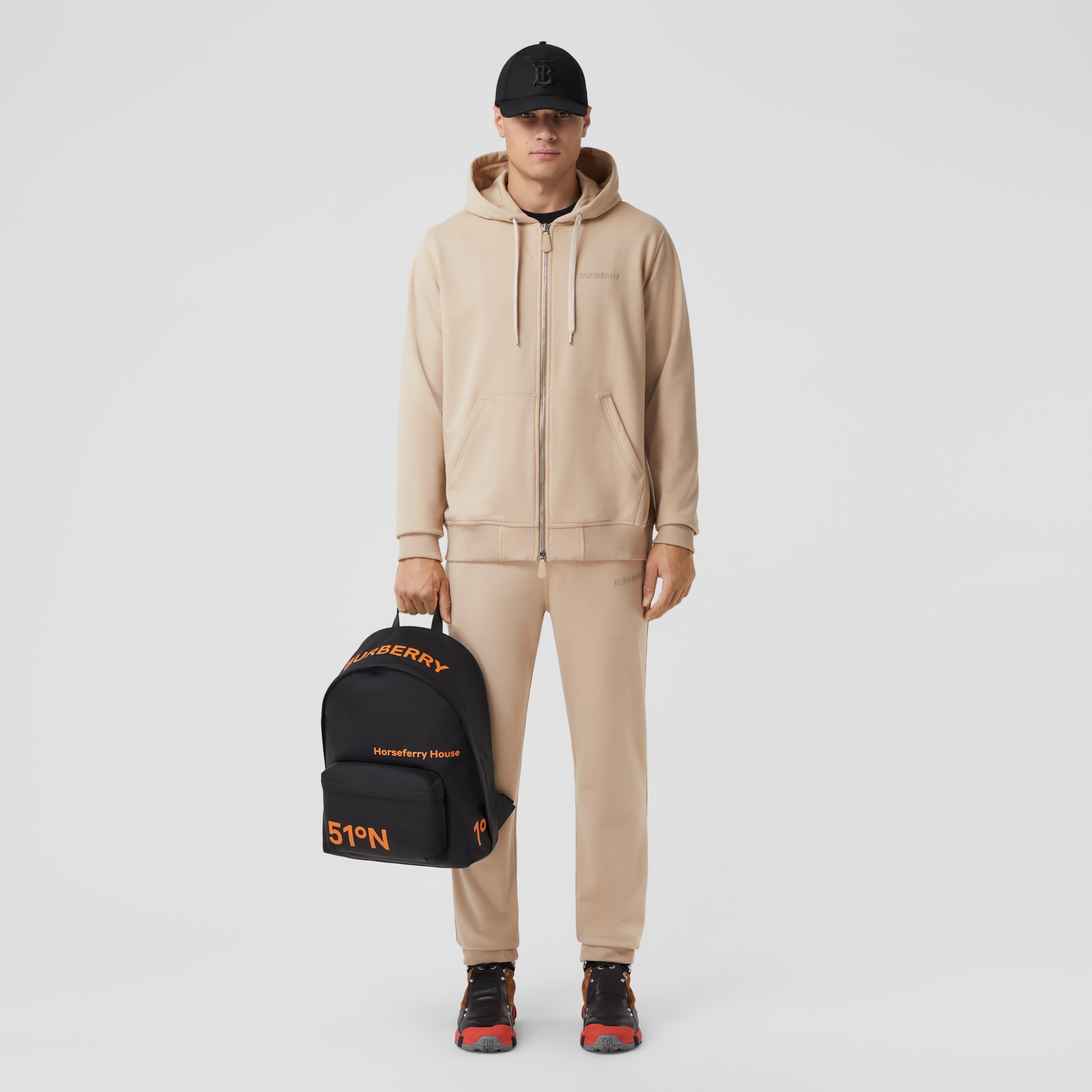 Sudadera algodón elástico con cremallera, capucha y logotipo (Rosa Beige Suave) - Hombre | Burberry® oficial