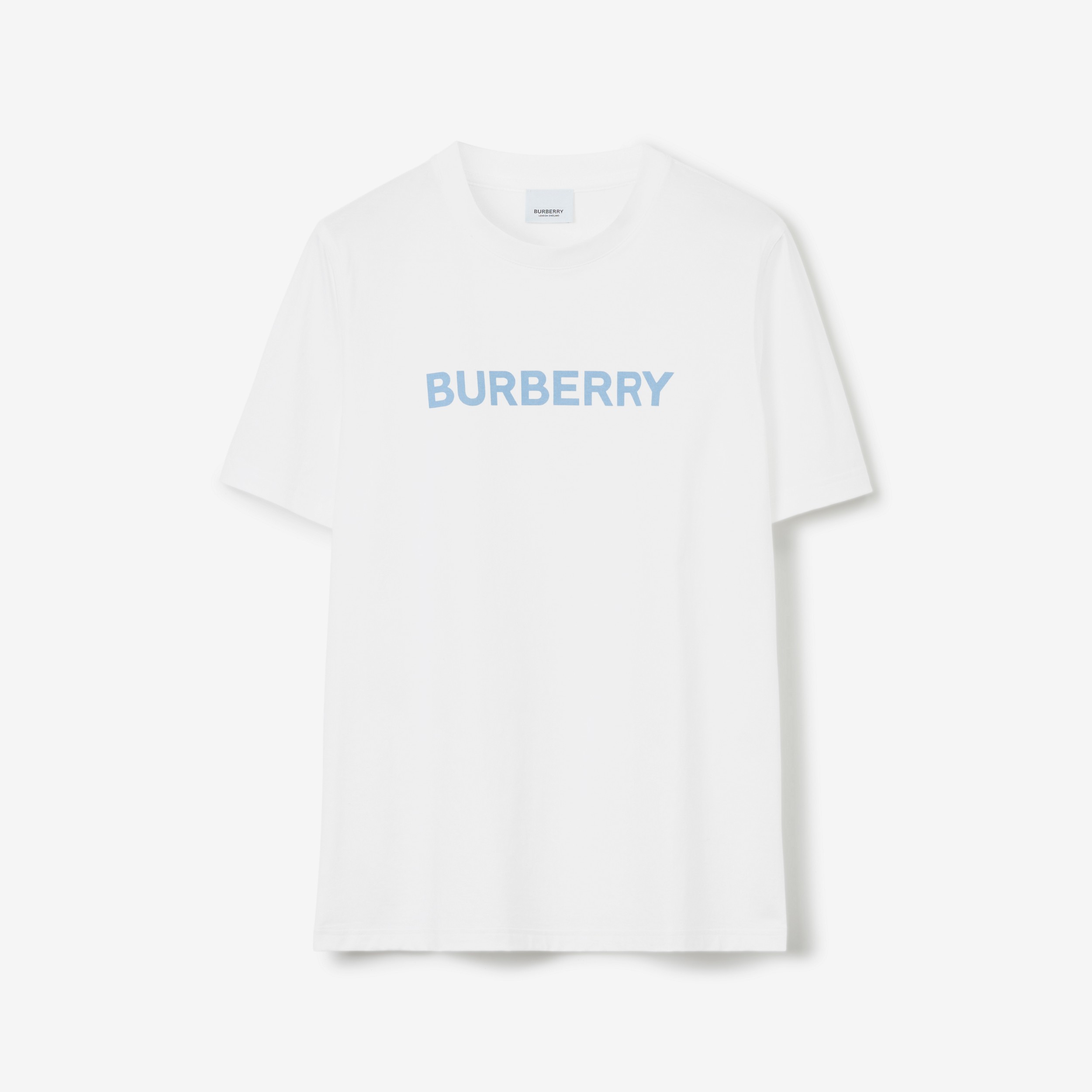 Camiseta de algodão com estampa de logotipo (Branco/azul) - Mulheres | Burberry® oficial - 1