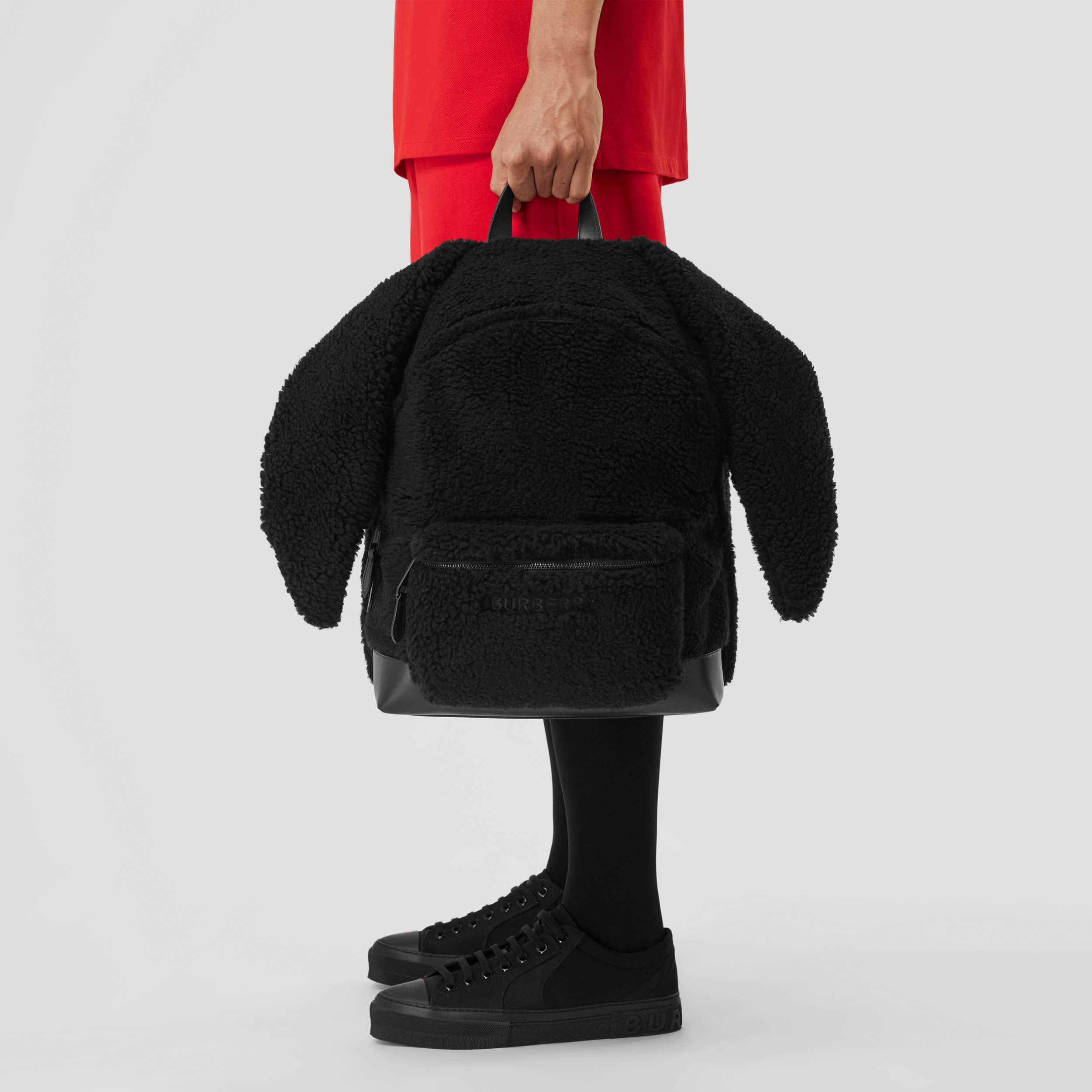 Rabbit Detail Fleece Backpack in Black | Burberry® Official - 4