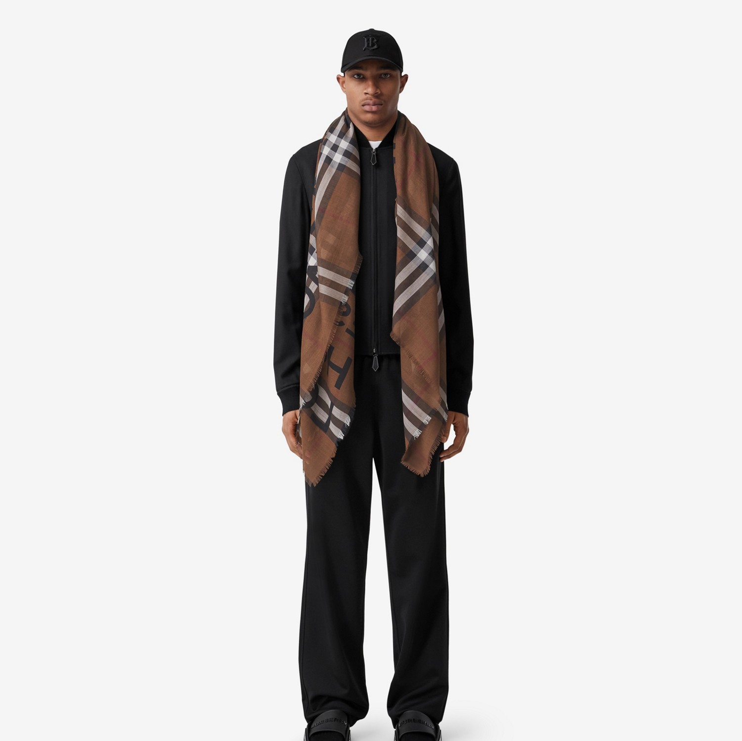 Montage Print Wool Silk Large Square Scarf in Dark Birch Brown | Burberry® Official