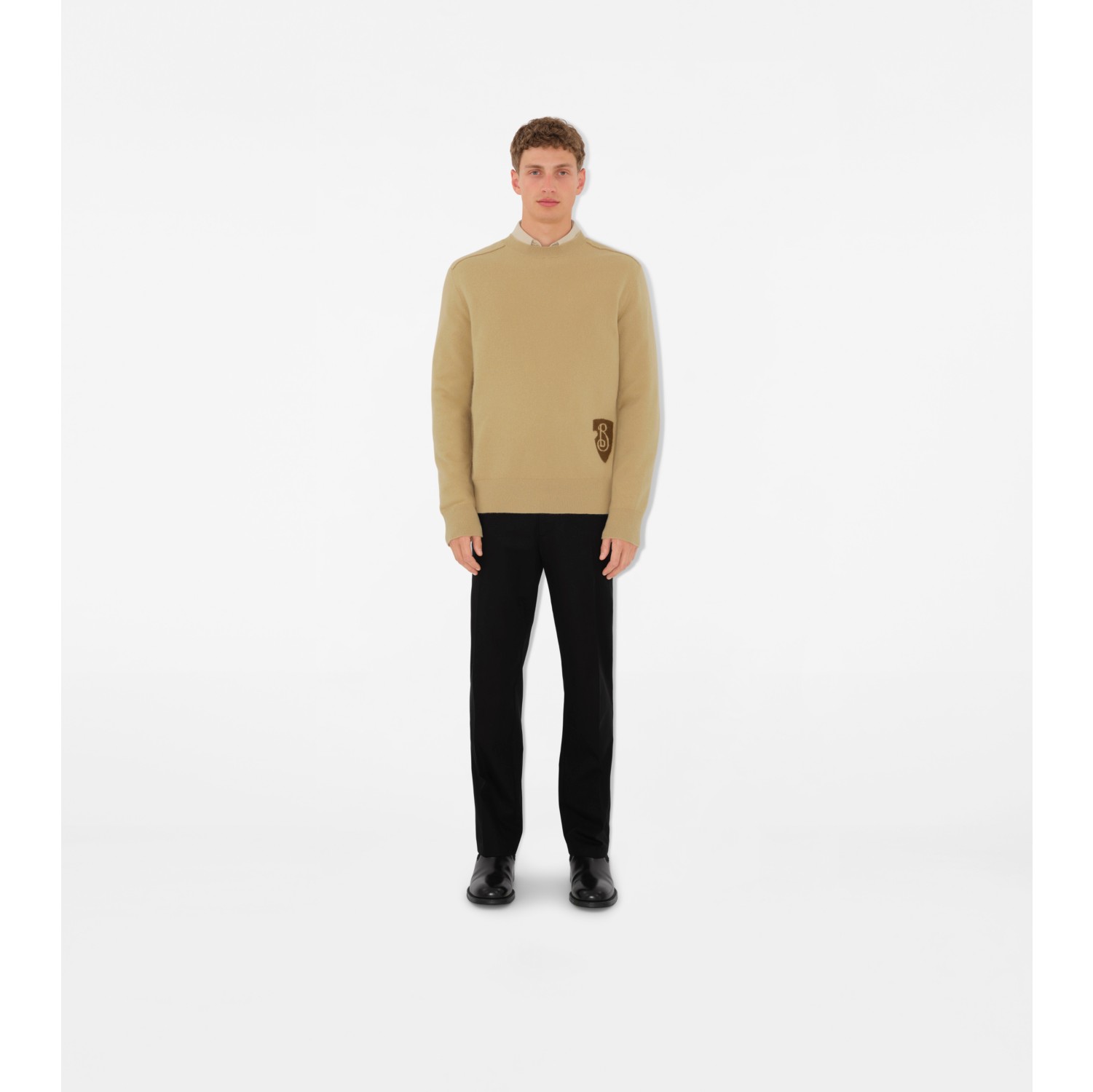 B Shield Wool Blend Sweater in Sand Men Burberry Official