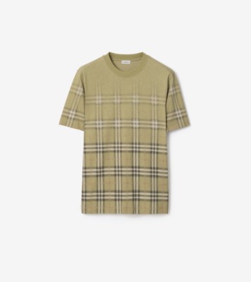 Gradient Check Cotton T-shirt in Glade green - Men | Burberry