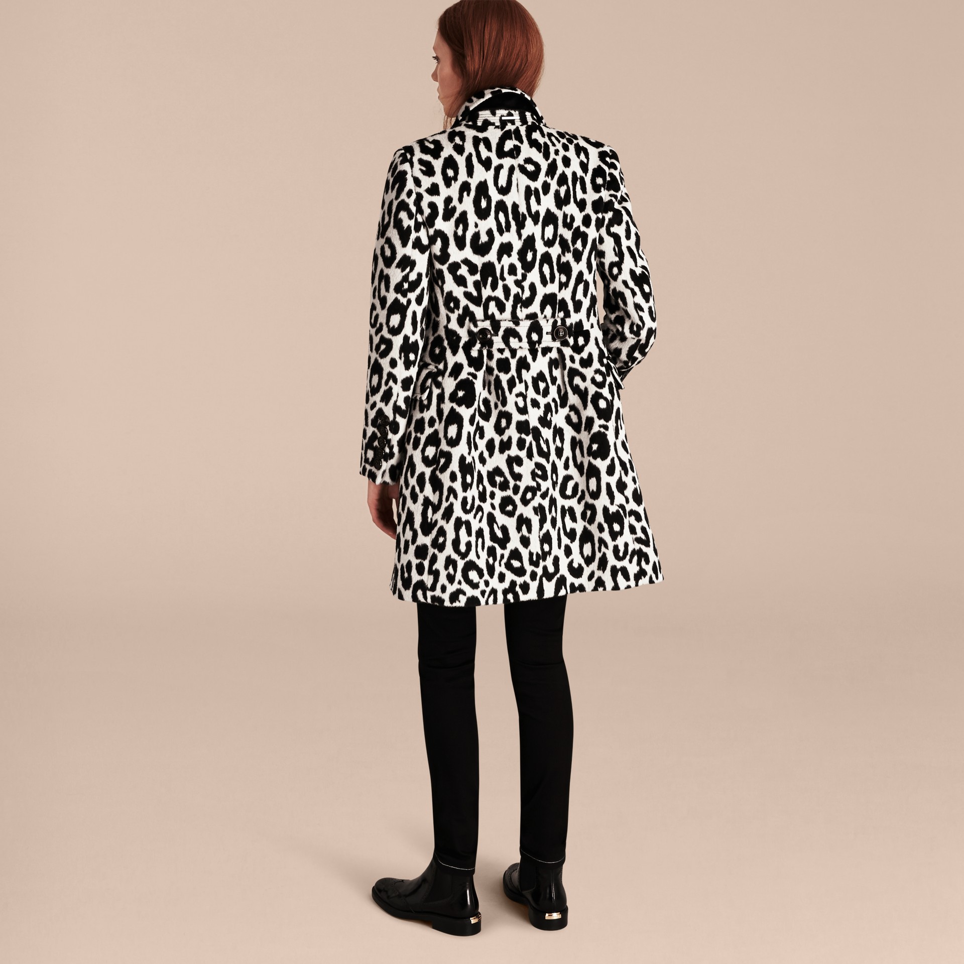 Leopard Jacquard Lama Wool Coat in Black/white - Women | Burberry