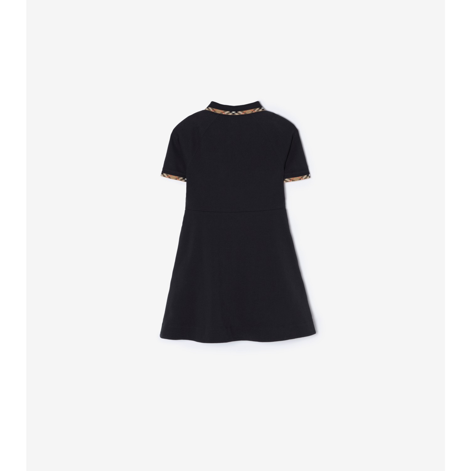 Check Trim Cotton Polo Shirt Dress