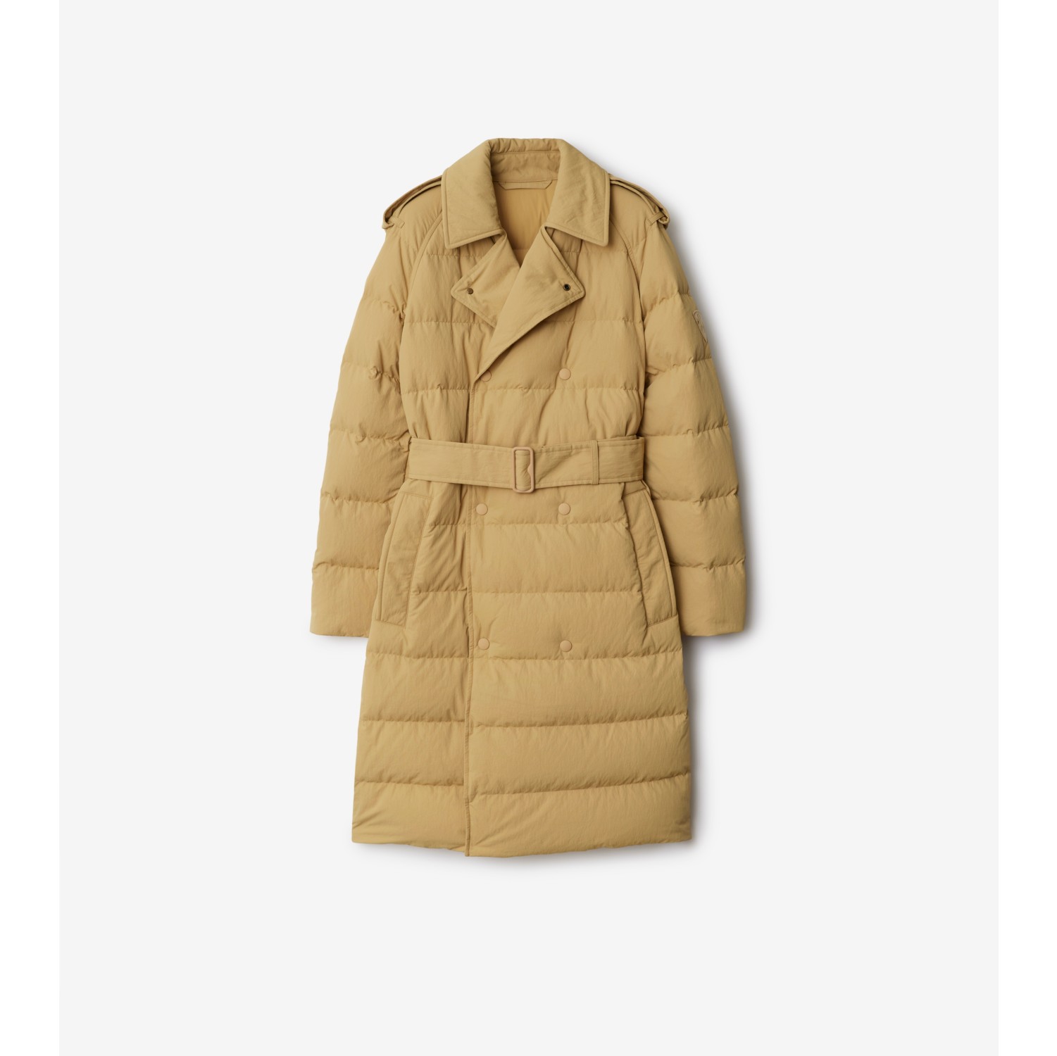 Mid length Nylon Kent Puffer Coat in Flax sand Women Burberry Official