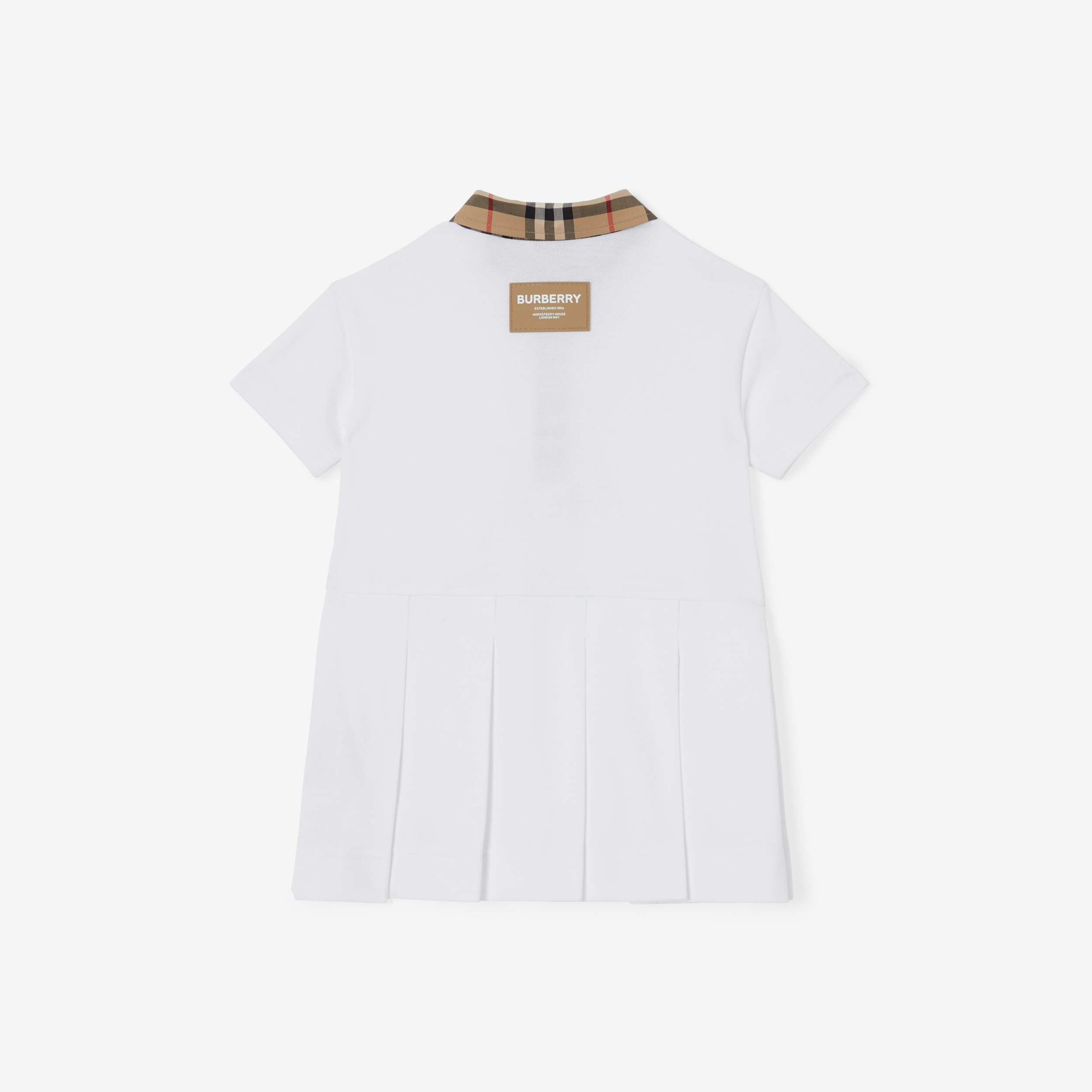Vestido estilo camisa polo de algodão piquê com detalhe em Vintage Check (Branco) - Crianças | Burberry® oficial - 2