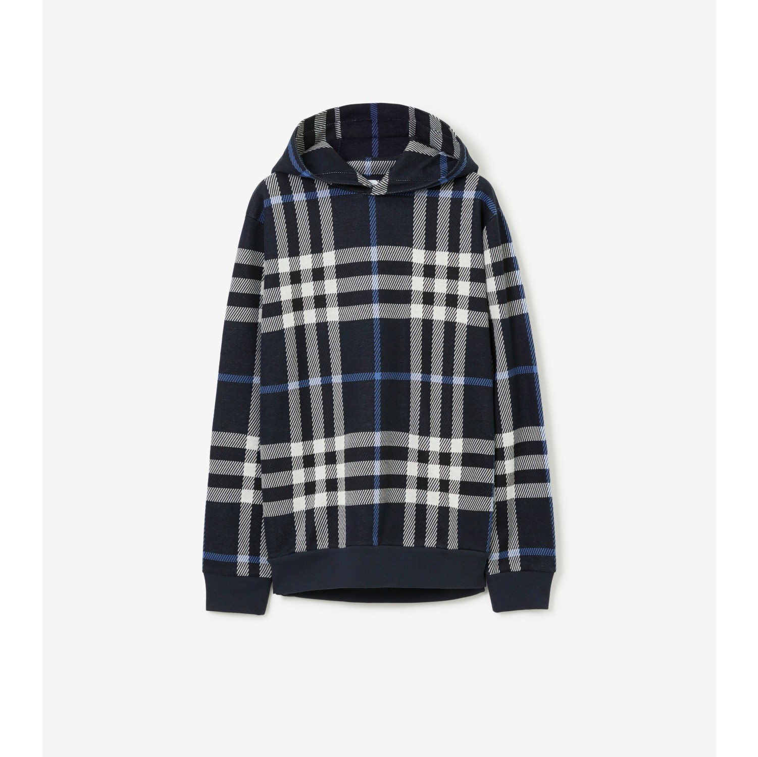 Check Cotton Hoodie in White dark blue Men Burberry Official