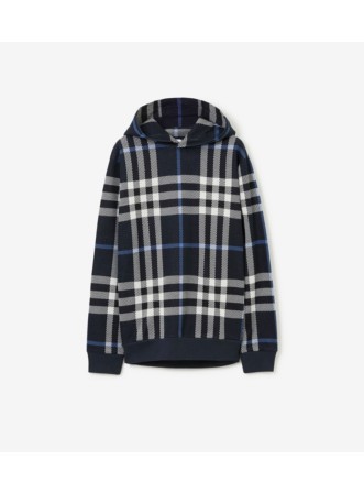 Check Cotton Hoodie in White dark blue Men Burberry Official