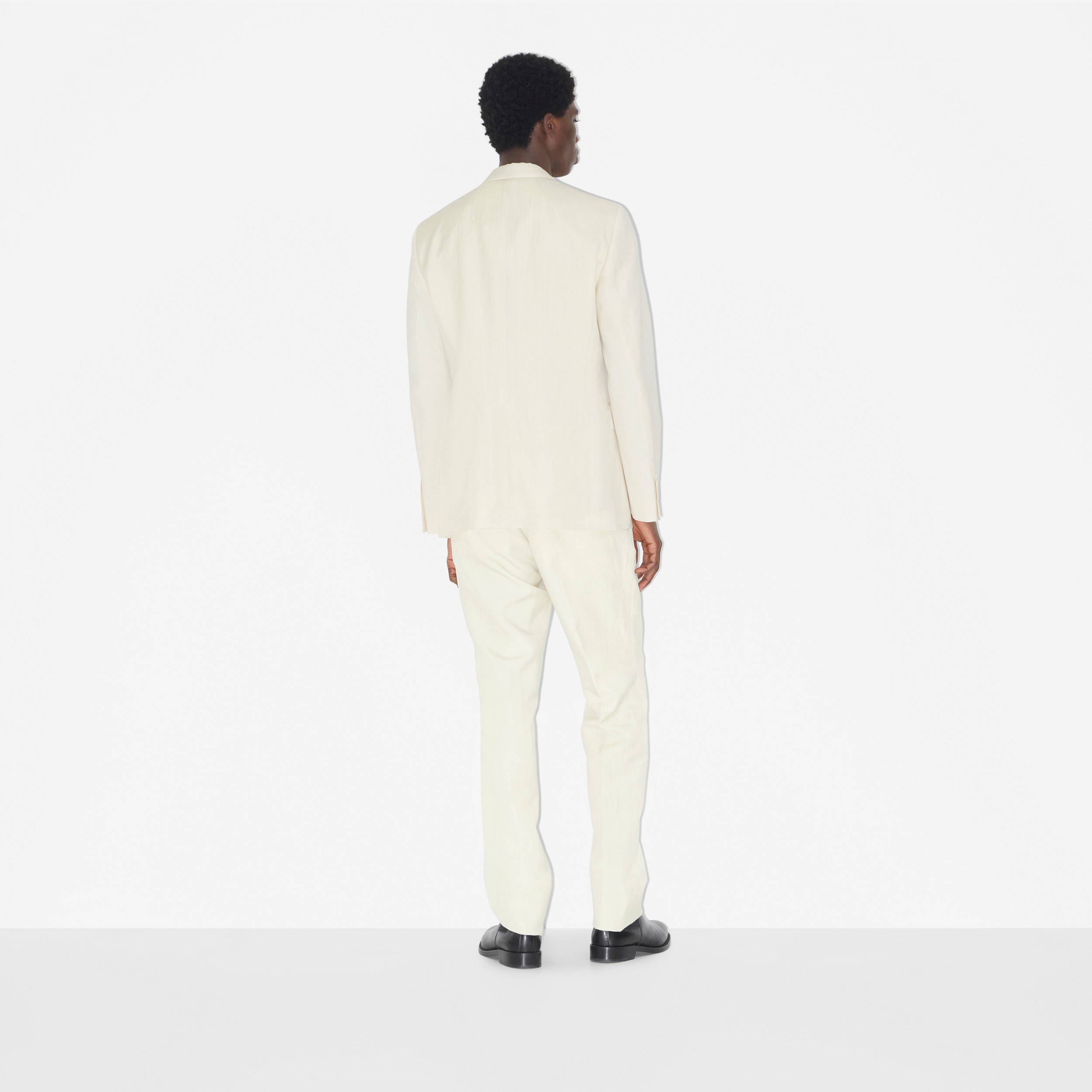 Linen Blend Slim Fit Tailored Trousers in Natural White - Men | Burberry® Official - 4