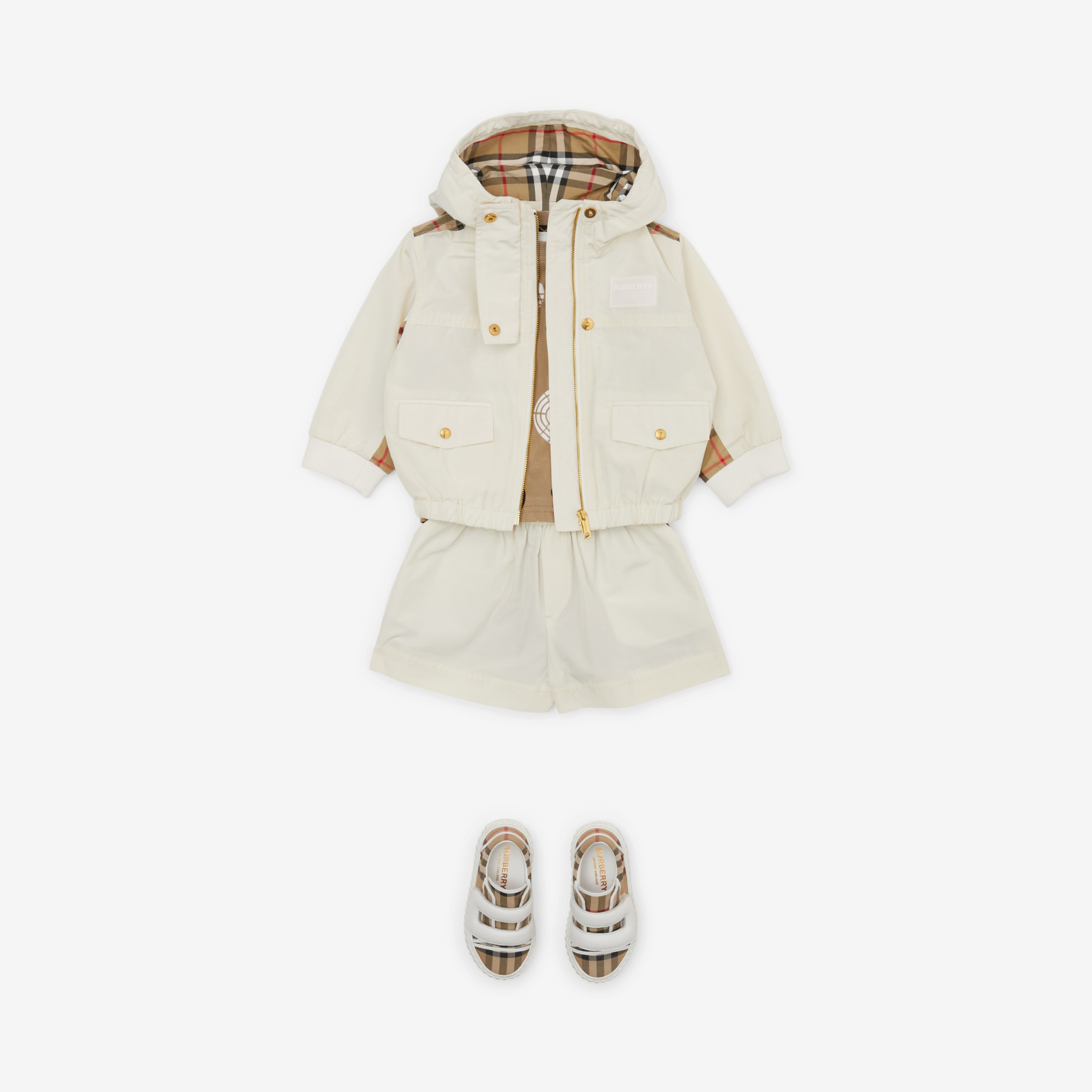 Vintage Check Panel Cotton Blend Shorts in Pale Cream - Children | Burberry® Official - 3