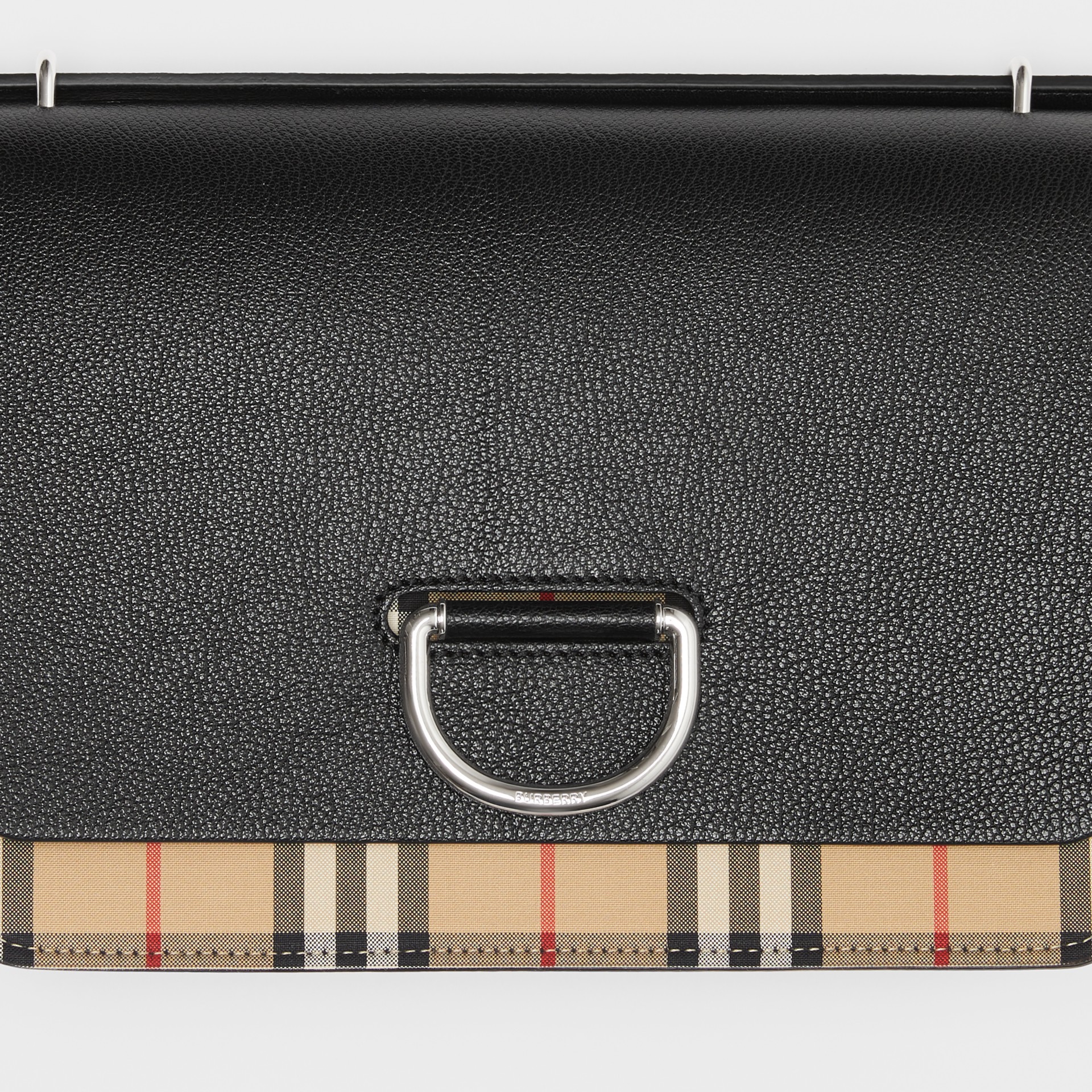 The Medium Vintage Check and Leather Dring Bag in Black Women