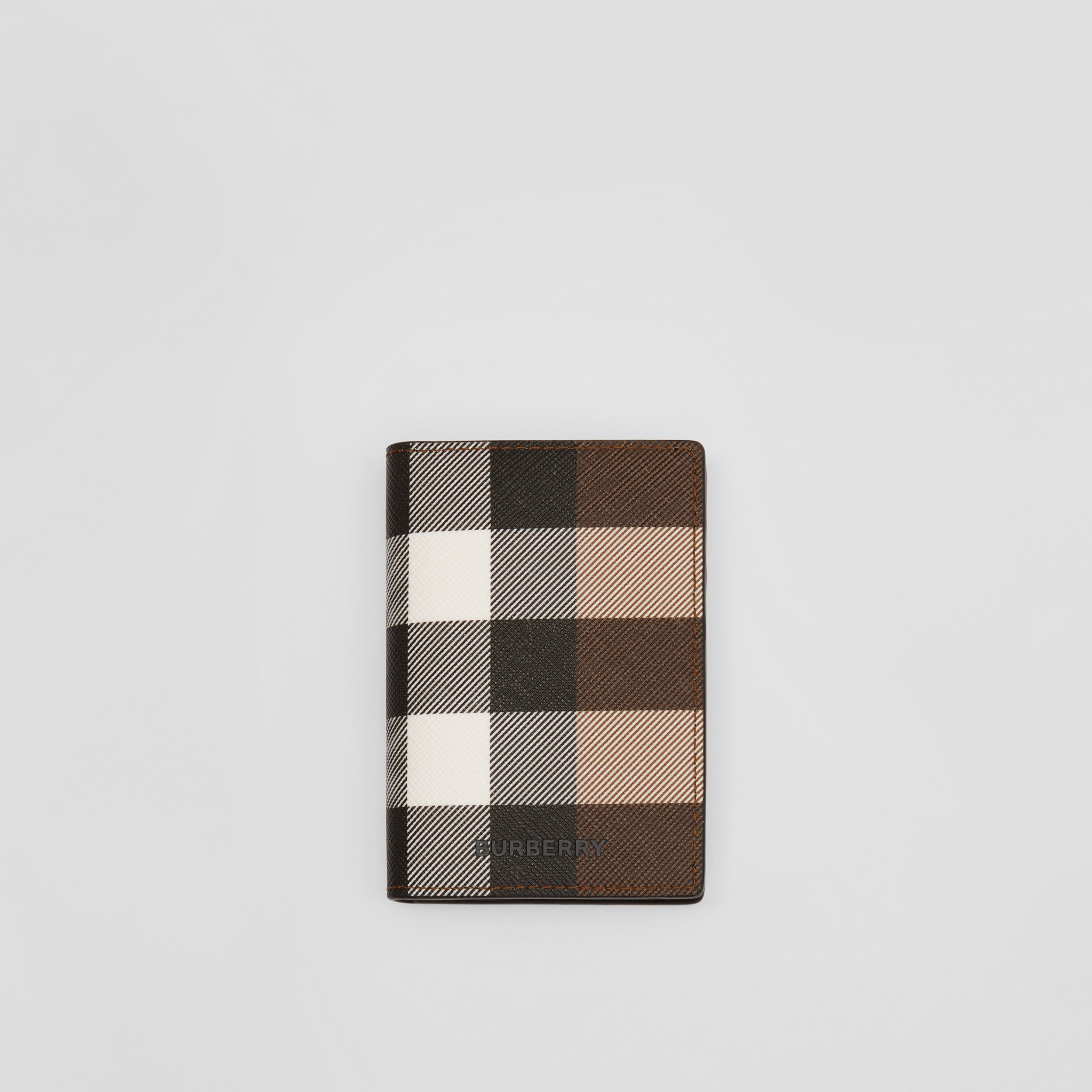 Check and Leather Folding Card Case in Dark Birch Brown - Men | Burberry® Official - 1