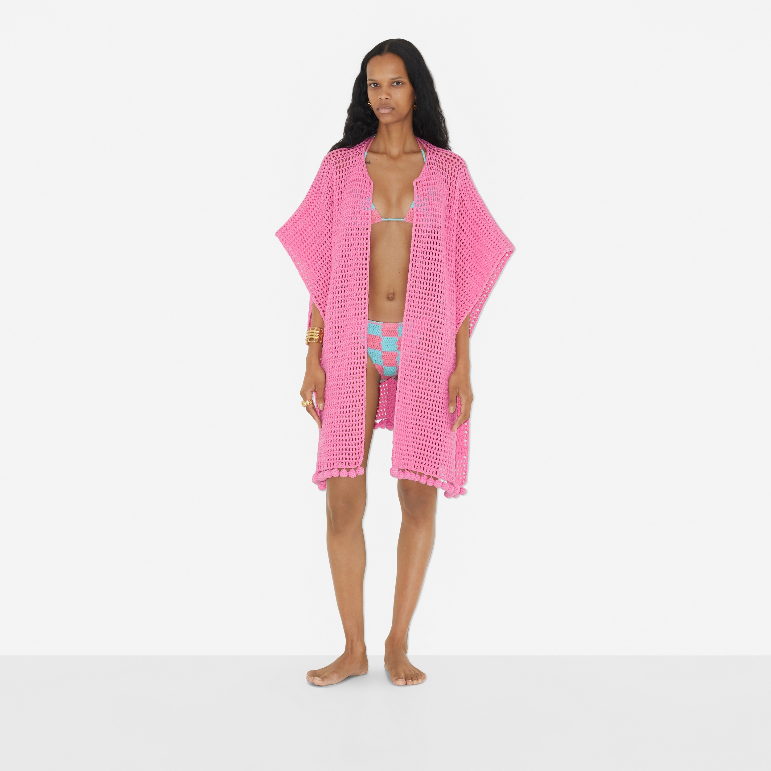 Crochet Technical Cotton Cape in Bubblegum Pink - Women | Burberry® Official - 2