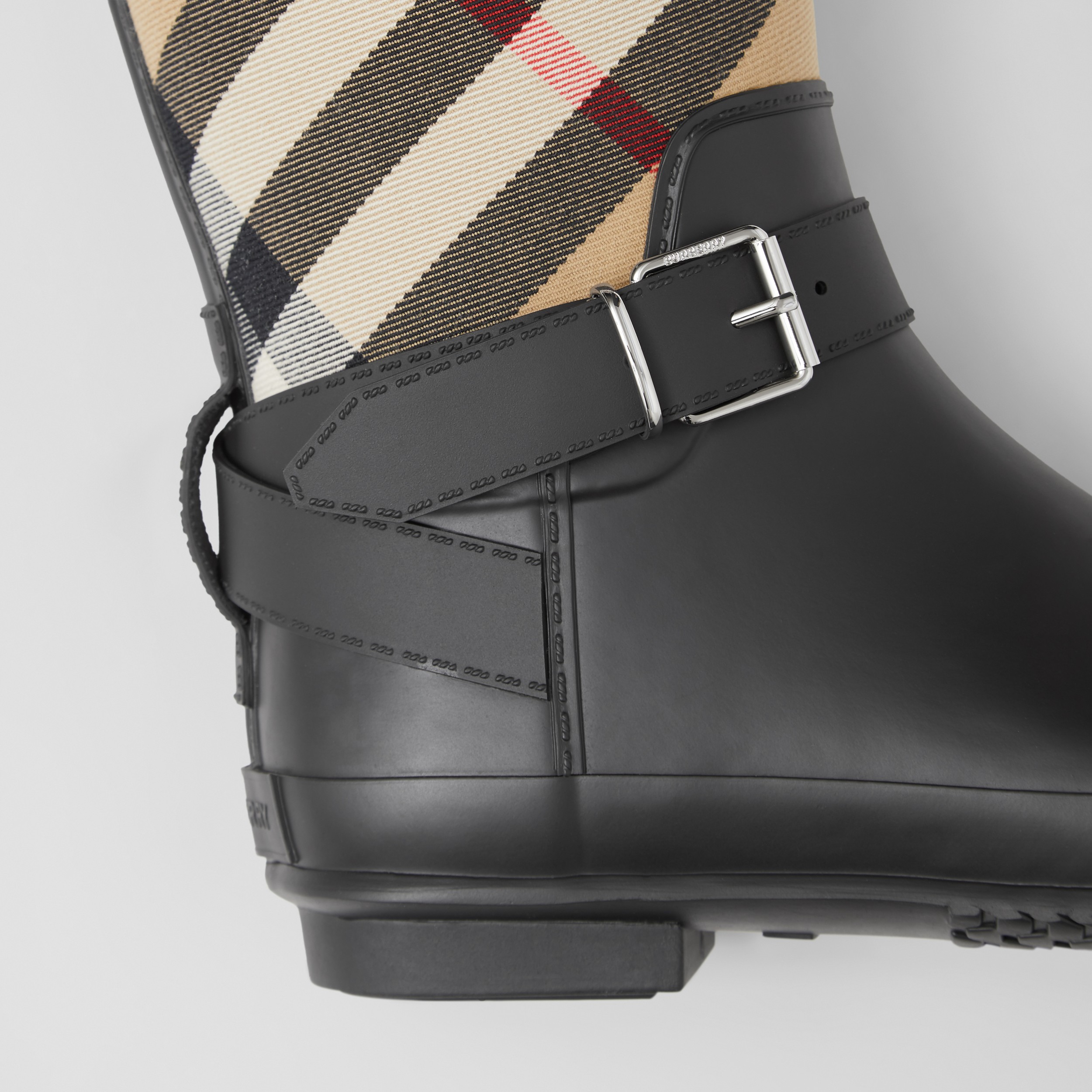 Strap Detail House Check and Rubber Rain Boots in Black/archive Beige - Women | Burberry® Official - 2