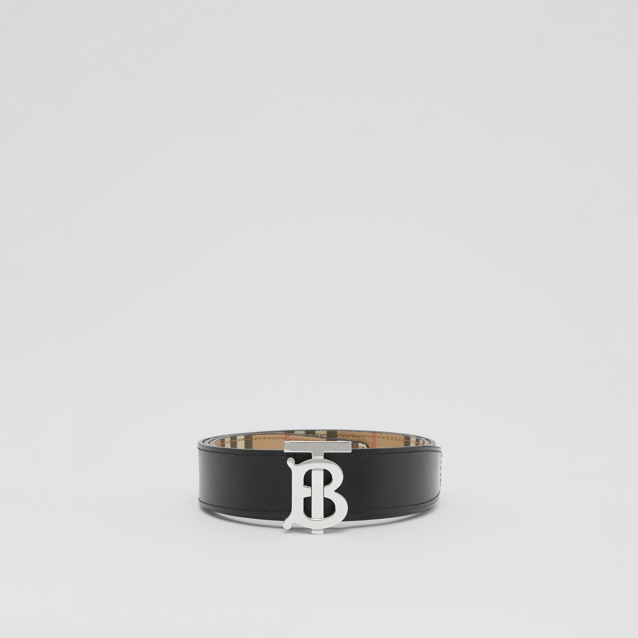 Check and Leather Reversible TB Belt in Archive Beige - Men | Burberry® Official - 4