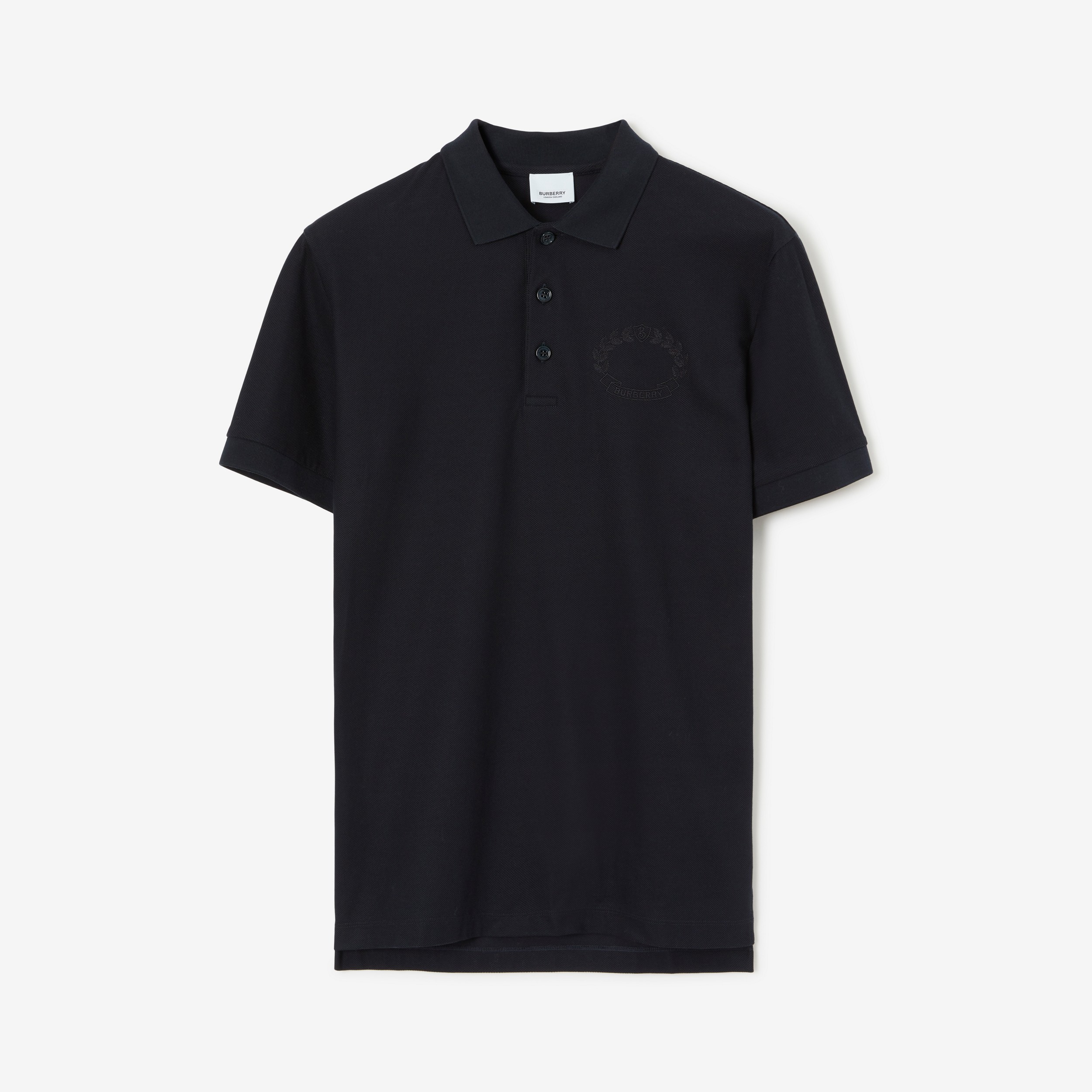 Camisa polo em algodão piquê com emblema de folha de carvalho bordado (Azul Carvão) - Homens | Burberry® oficial - 1