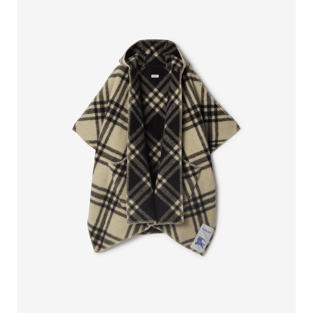 Burberry Catherine Tie Bar Check Hooded Wool Cape In Candle