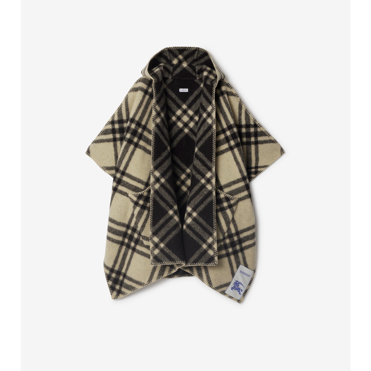 Reversible Check Wool Cape in Candle Burberry Official