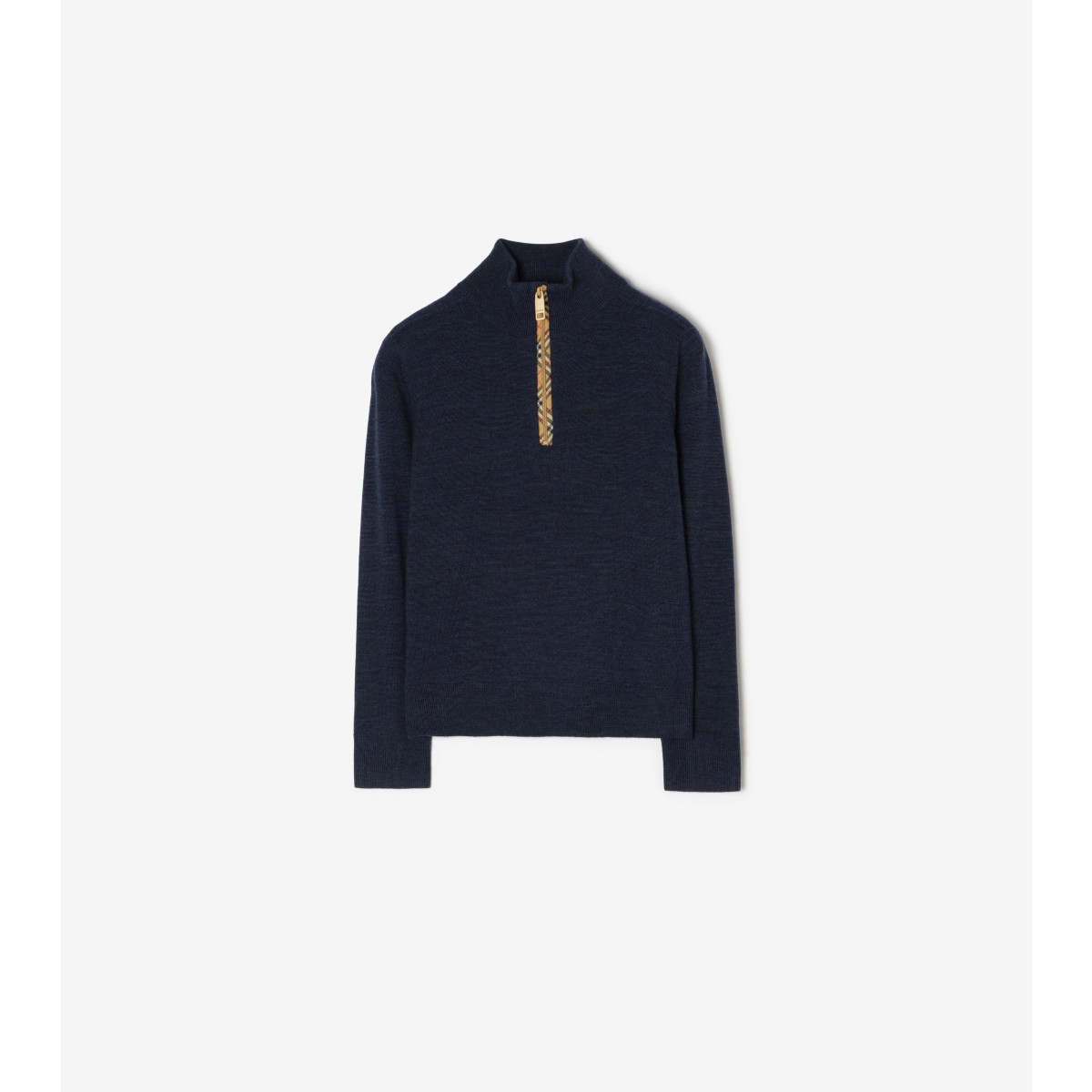  Check Trim Wool Half-zip Sweater