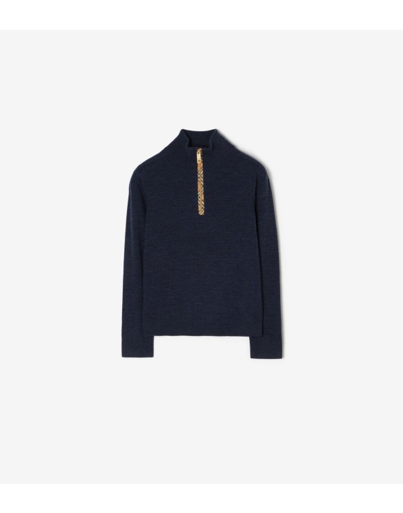 Pull semi-zippé en laine avec Check