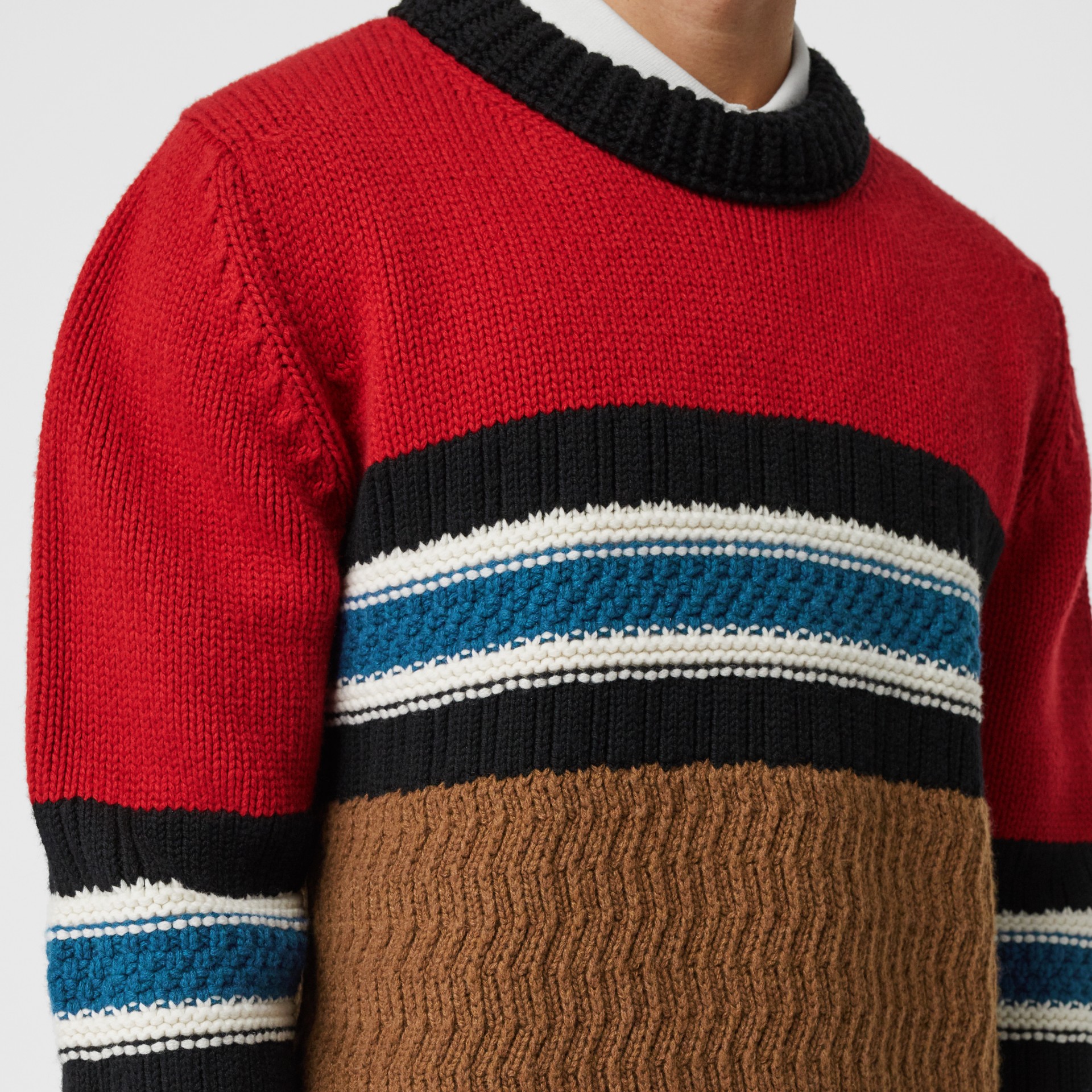Striped Wool Cashmere Sweater in Bright Red - Men | Burberry United States