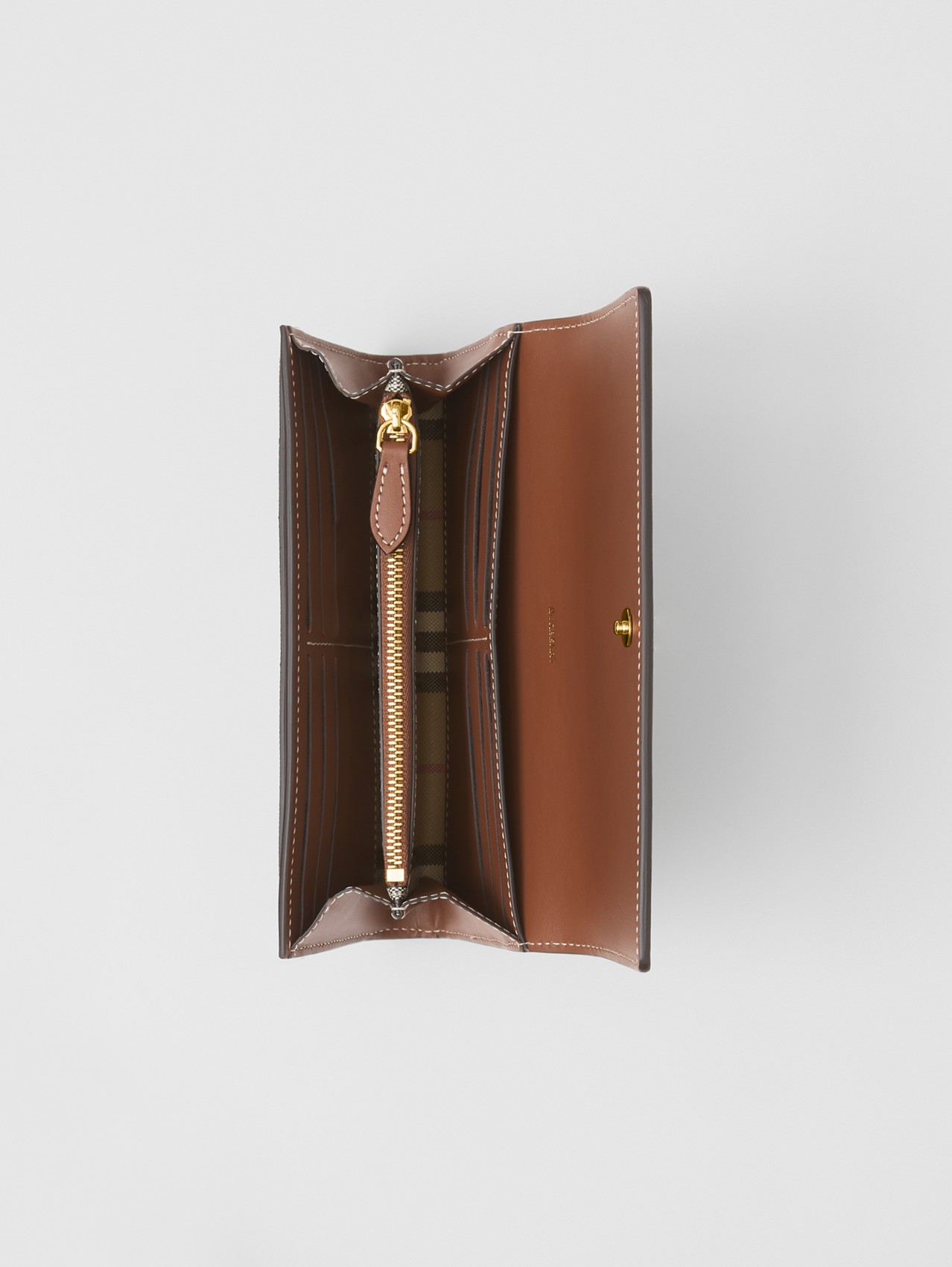 Brieftasche aus Eco-Canvas im Vintage Check-Design und Leder (Hellbraun)