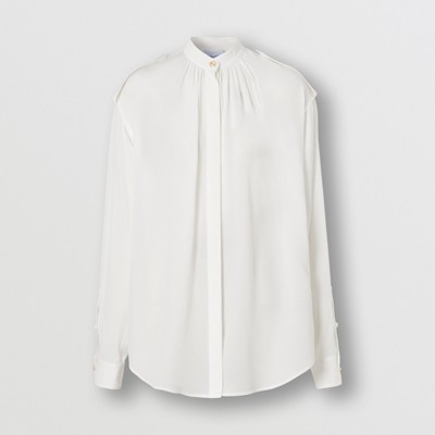 Camicia in seta crêpe de chine con dettaglio spalline (Bianco Naturale) -  Donna | Sito ufficiale Burberry®