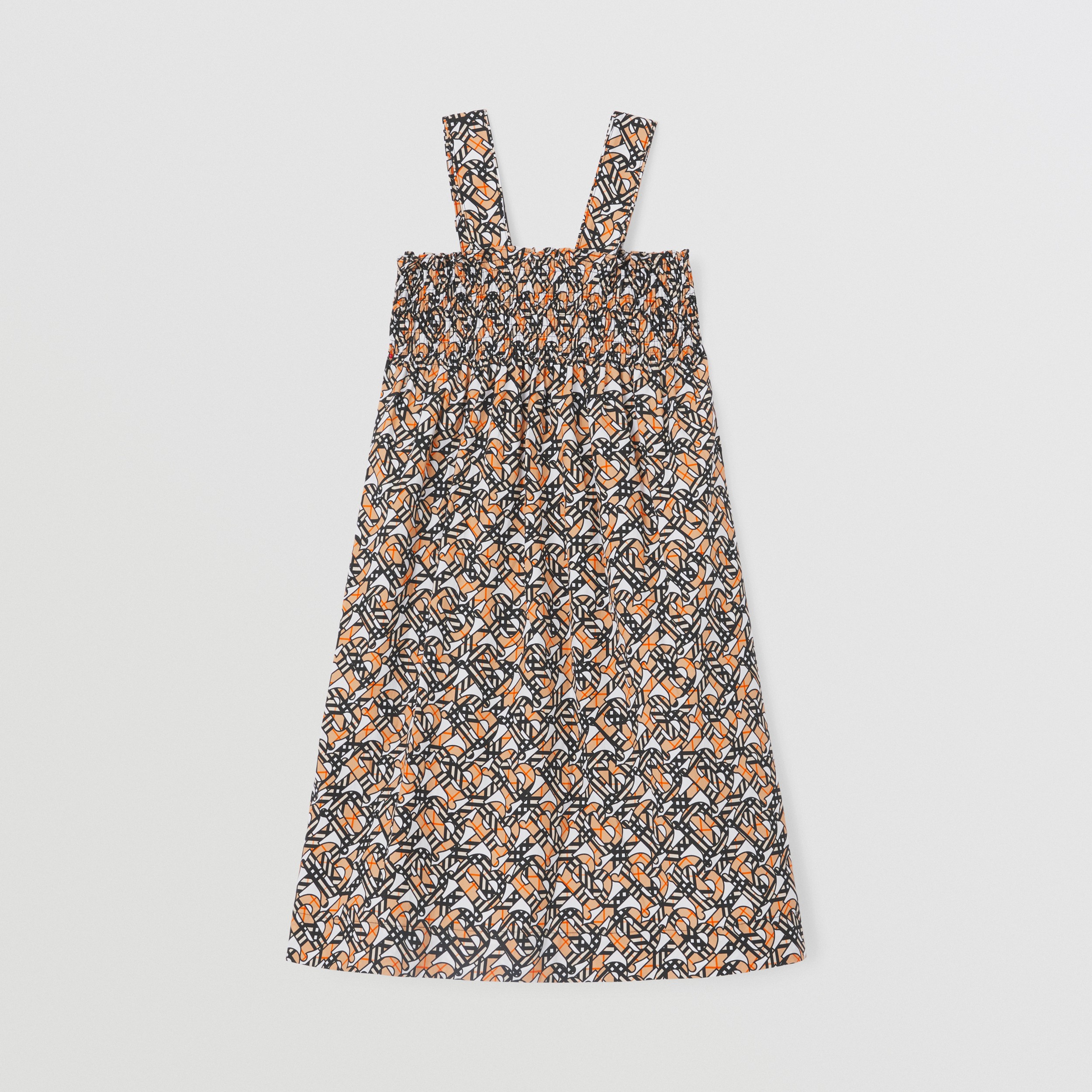 Smok-Kleid aus Stretchbaumwolle mit Monogramm-Print (Weiß) | Burberry® - 3