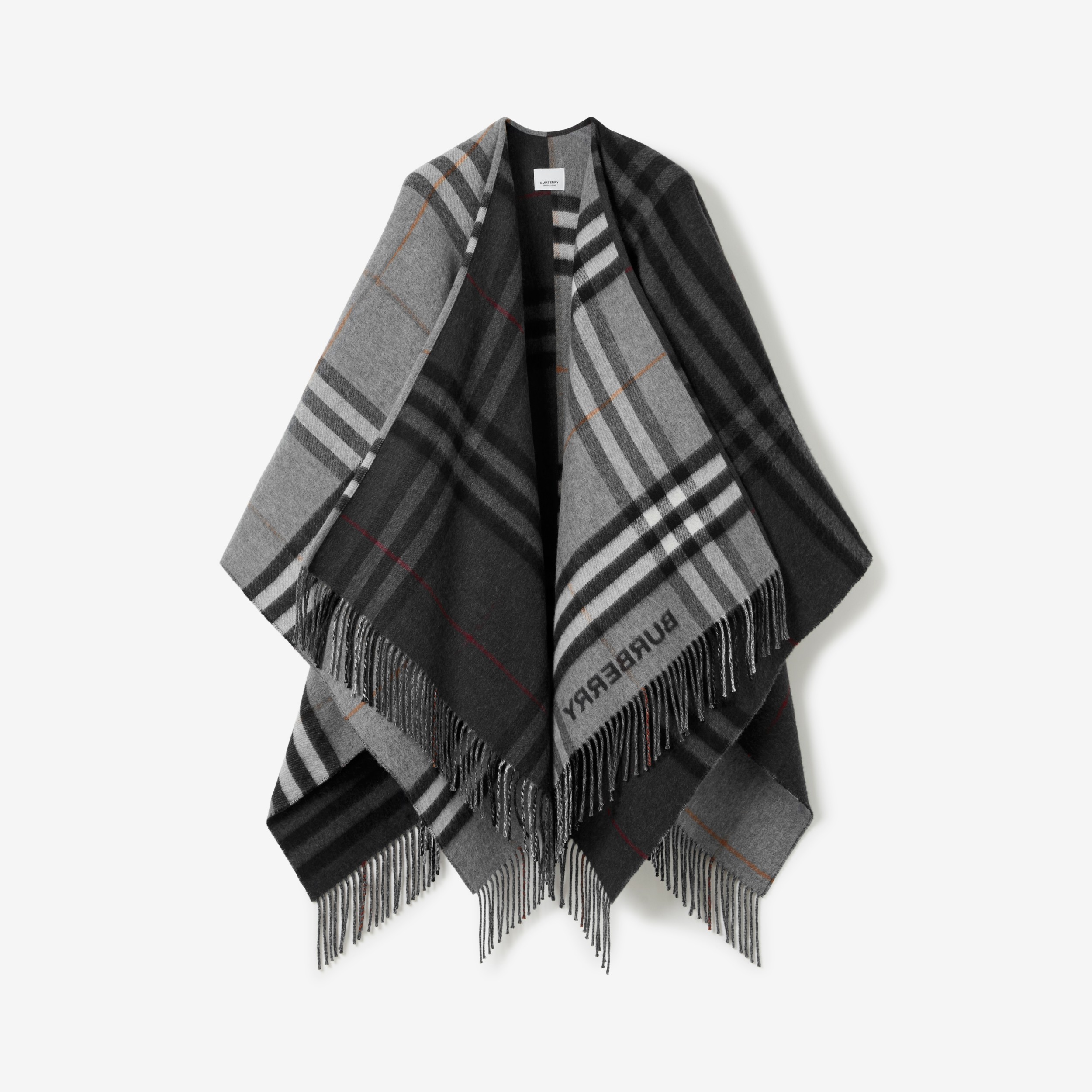 Contrast Check Wool Cashmere Jacquard Cape in Grey/charcoal | Burberry®  Official