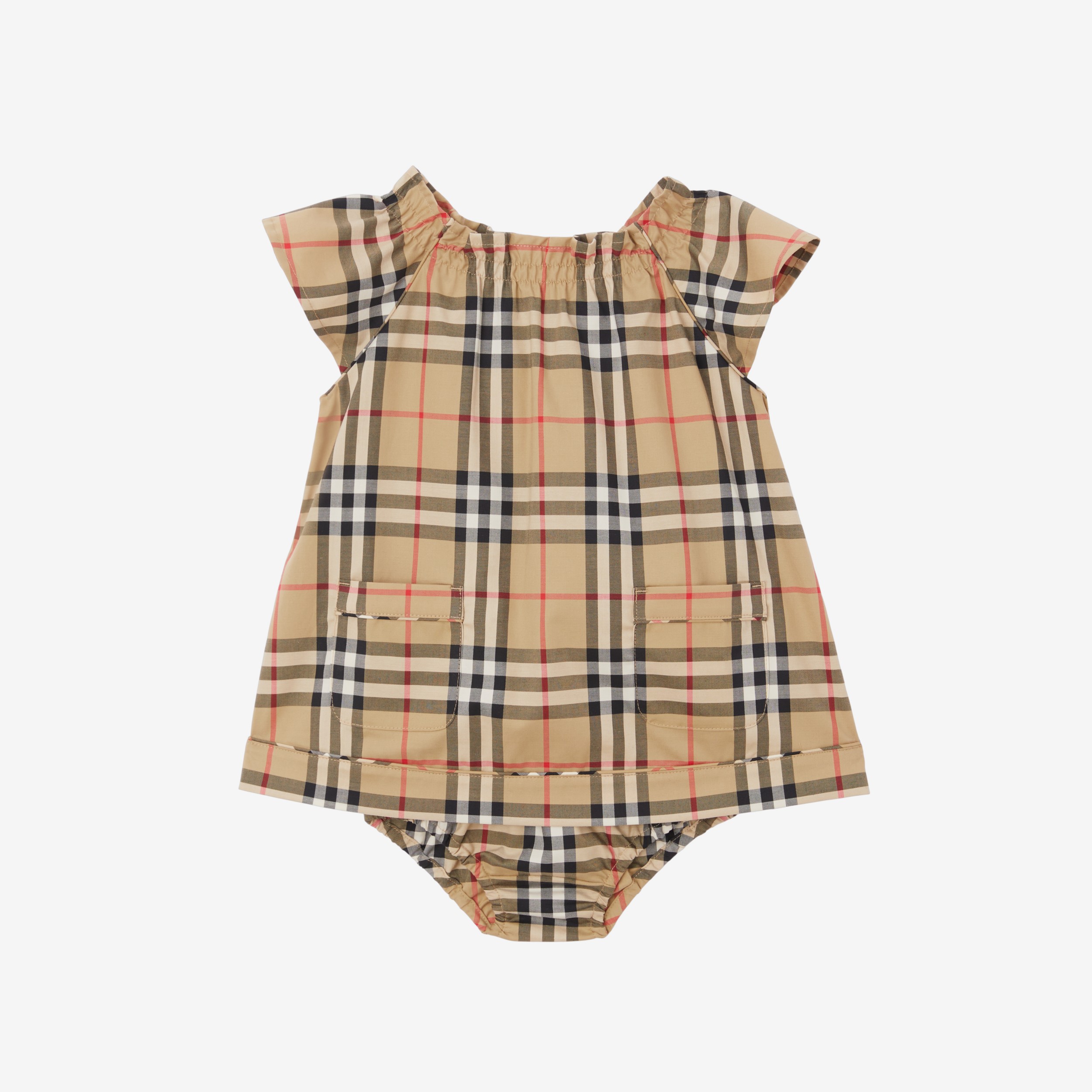 Vintage Check Stretch Cotton Dress with Bloomers in Archive Beige - Children | Burberry® Official - 1