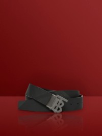 Charcoal Check and Leather Reversible TB Belt