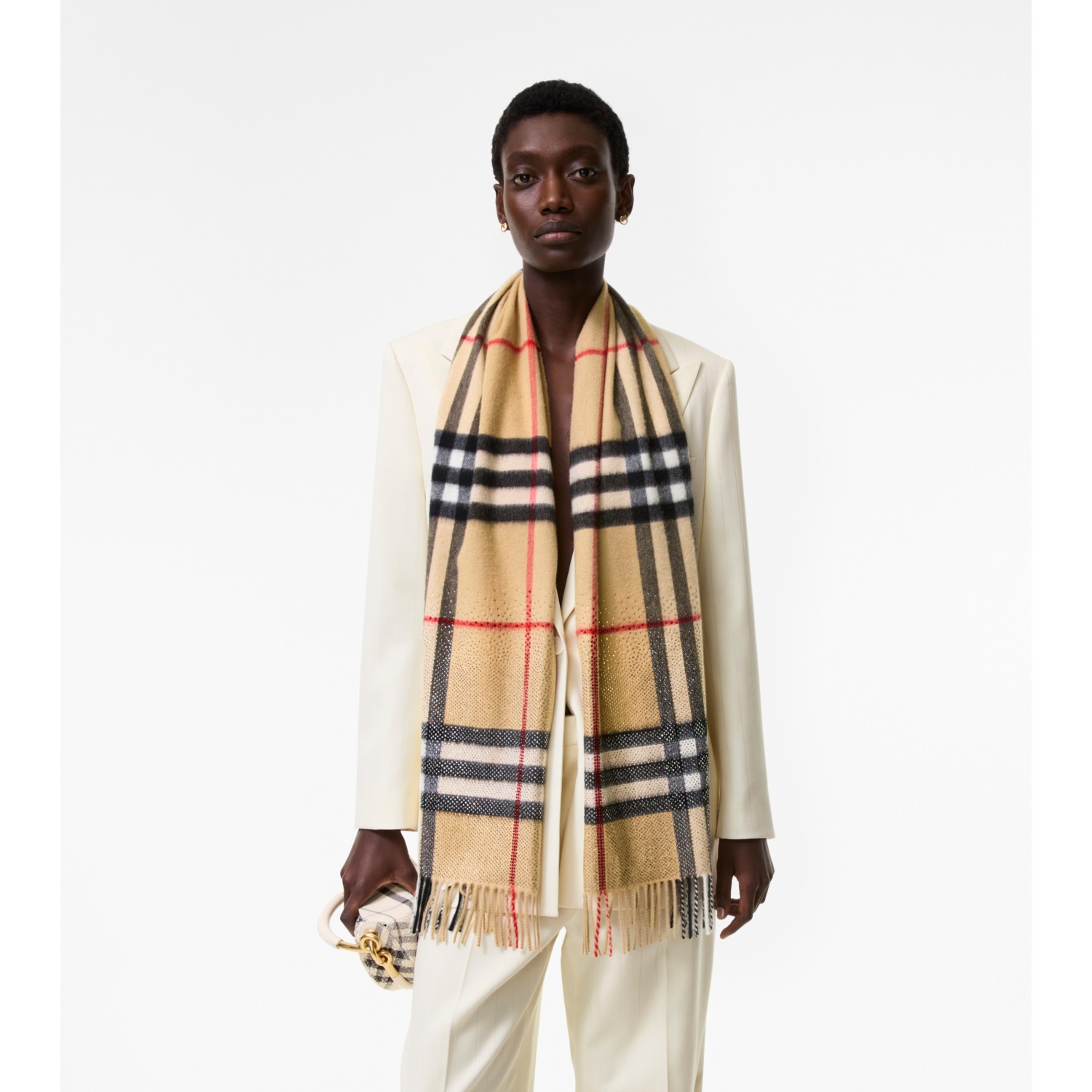 Embellished Check Cashmere Scarf - thumbnail 3